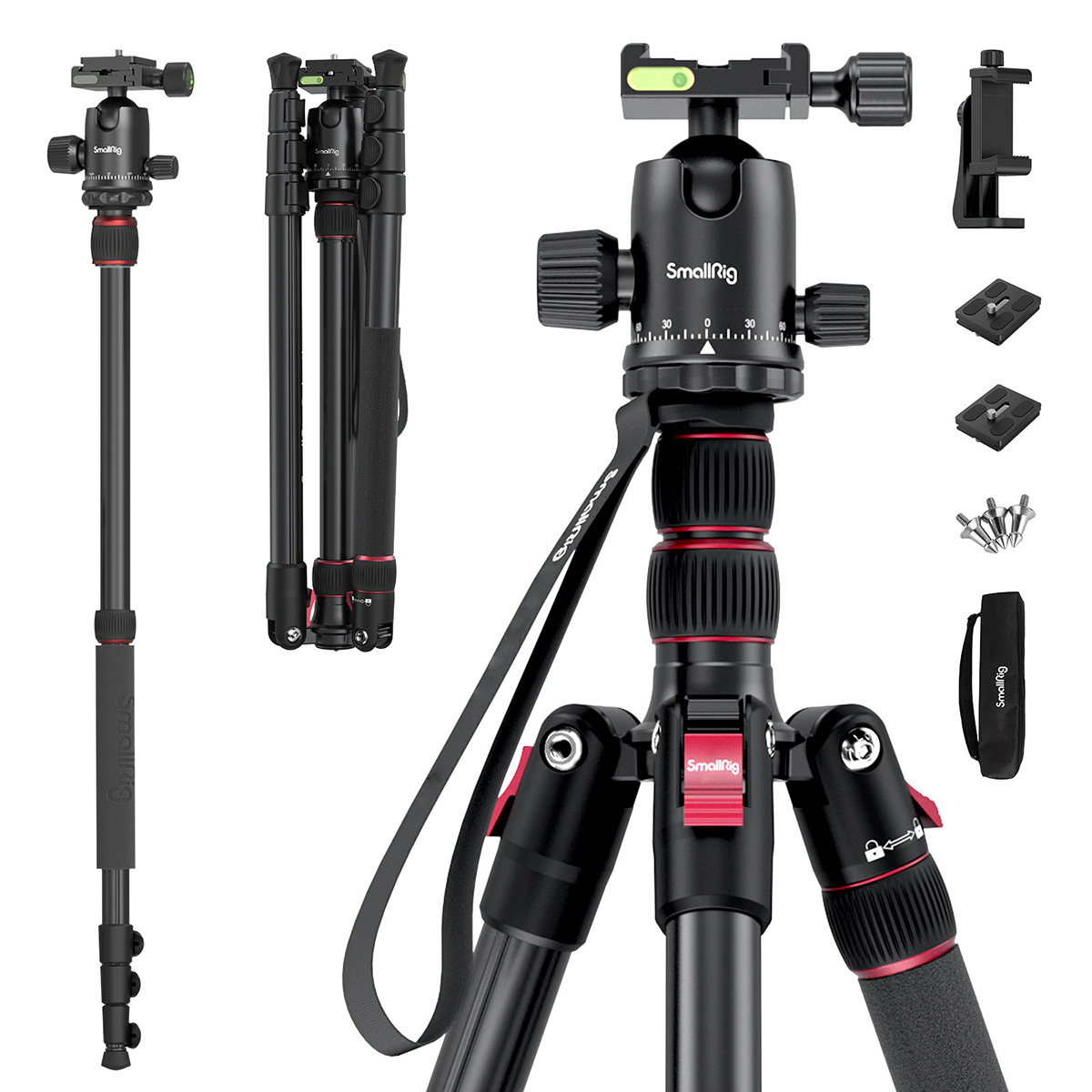 

SmallRig CT-20 4-Section Aluminum Tripod/Monopod with Ball Head, Black