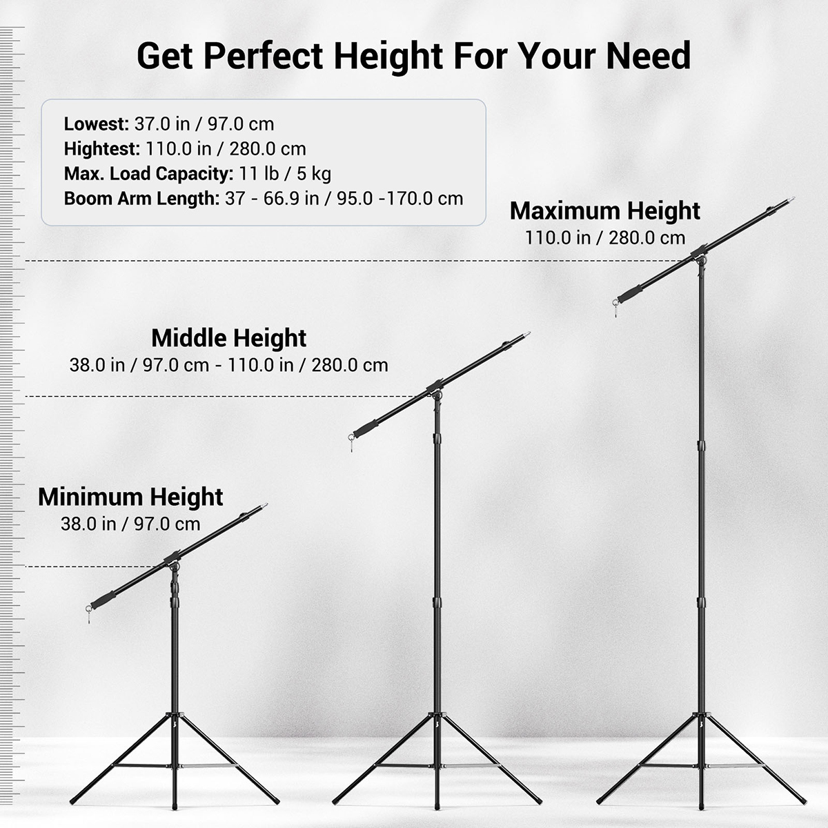 SmallRig RA-S280A Air-Cushioned Light Stand with Boom Arm, Black #3737