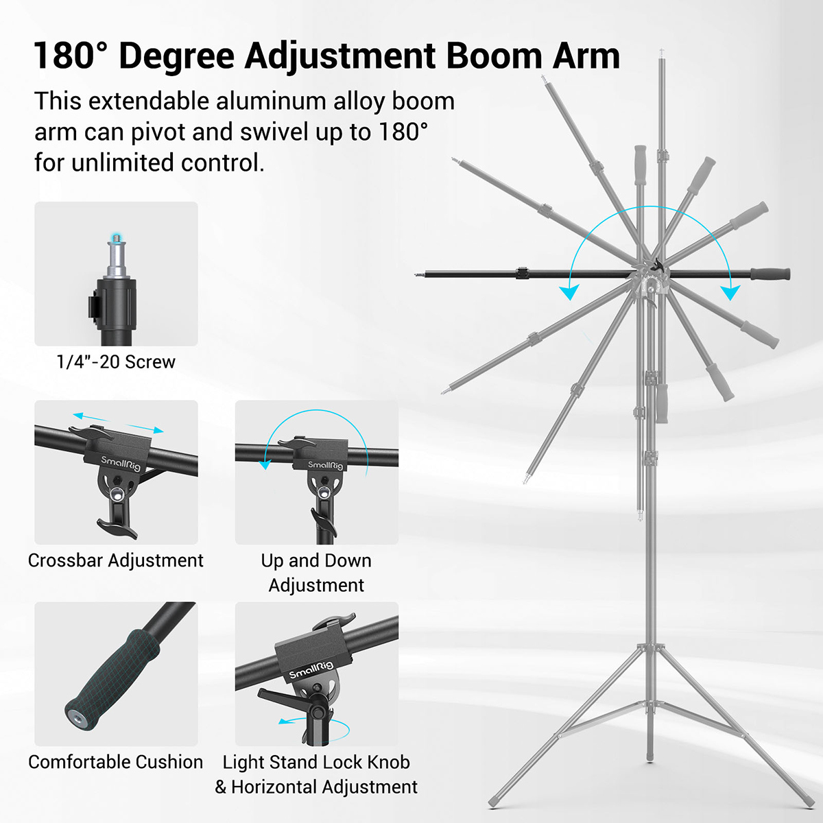 SmallRig RA-S280A Air-Cushioned Light Stand with Boom Arm, Black #3737