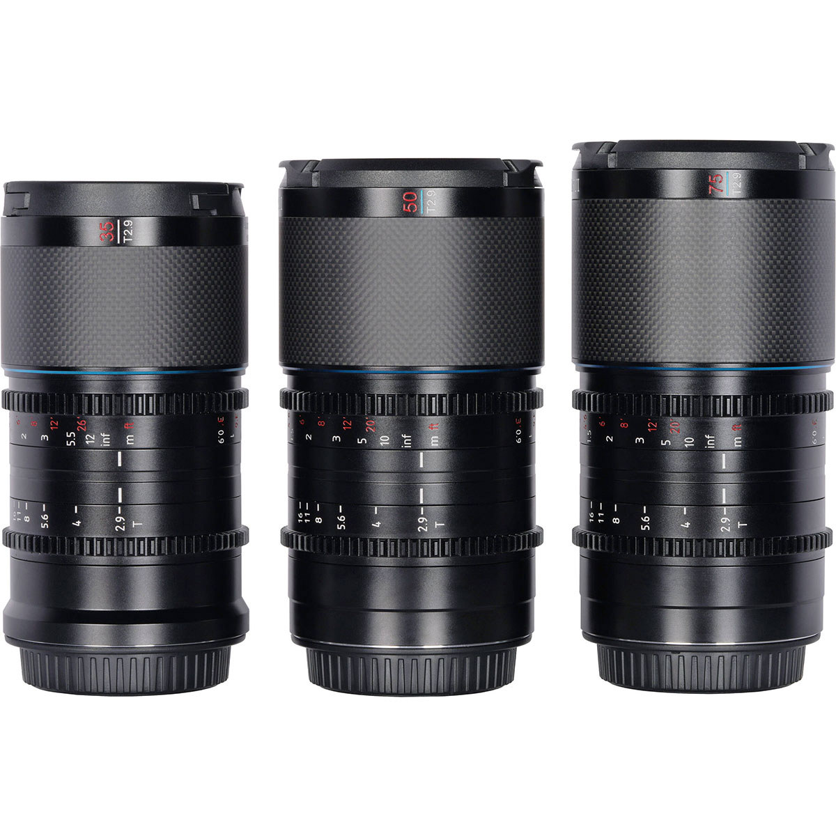 

Sirui Saturn T2.9 1.6x Carbon Fiber Anamorphic Lens Blue 35mm, 50mm, 75mm Set Sony E