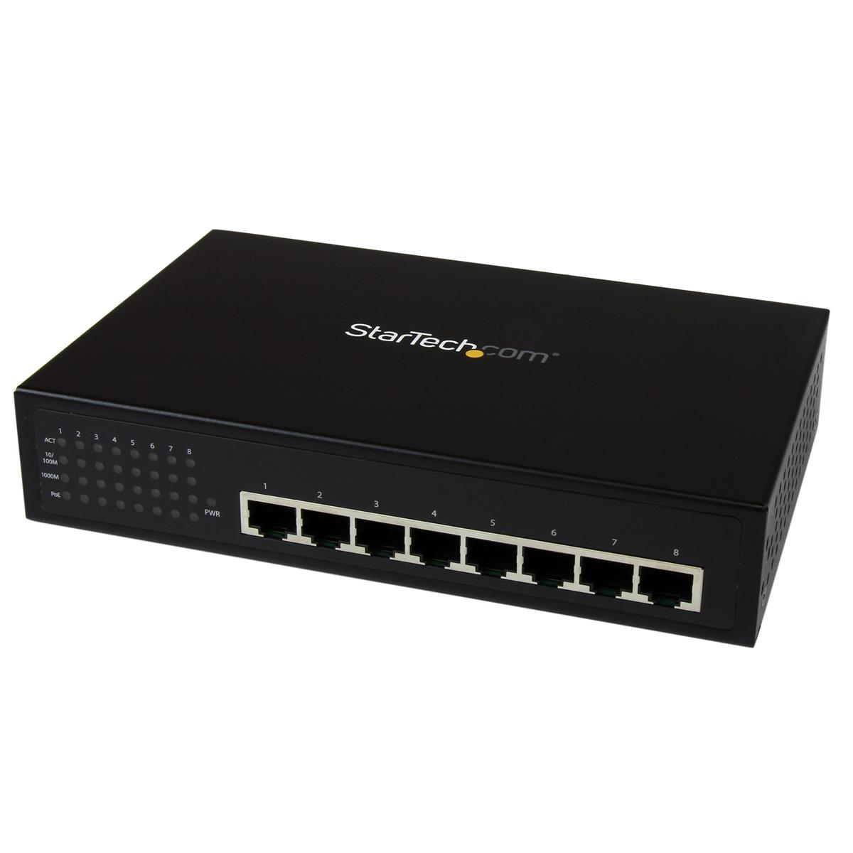 Image of StarTech 8 Port Unmanaged Industrial Gigabit Power over Ethernet Switch