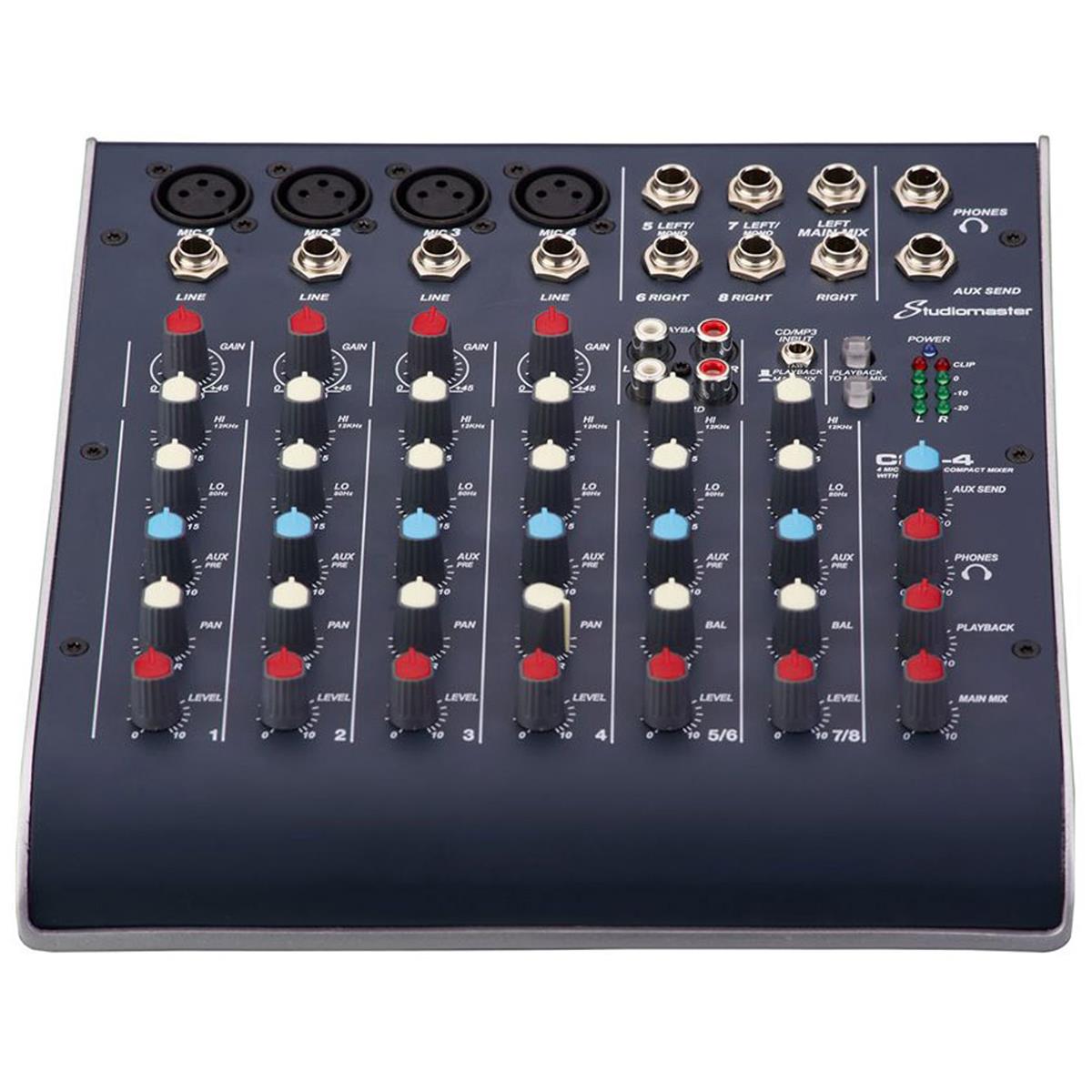 8-Channel Ultra Compact Analog Console Mixer with 2 Band EQ - Studiomaster C2-4