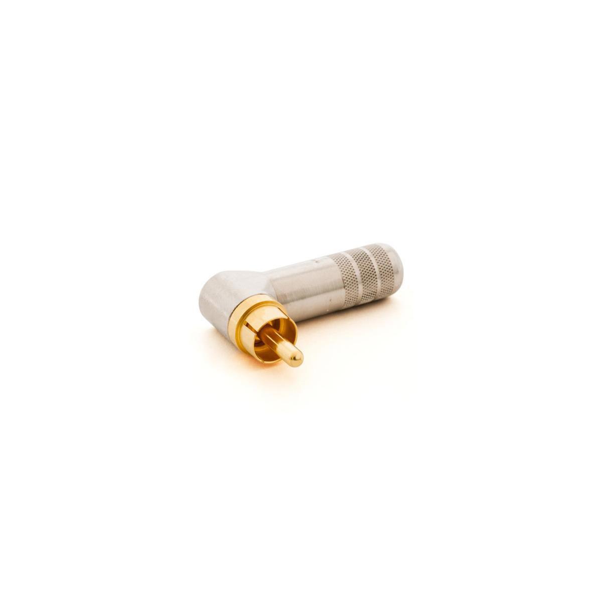 

Switchcraft Right Angle Cable Mount RCA Plug, Gold Pin / Nickel Body