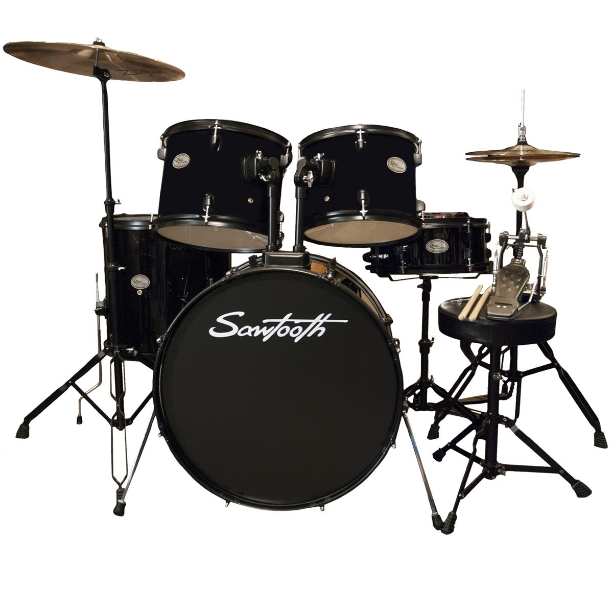 Sawtooth Rise Student 5-Piece Drum Set with Planet Z Cymbals, Pitch Black -  ST-RISE-DS-BLK-KIT-2