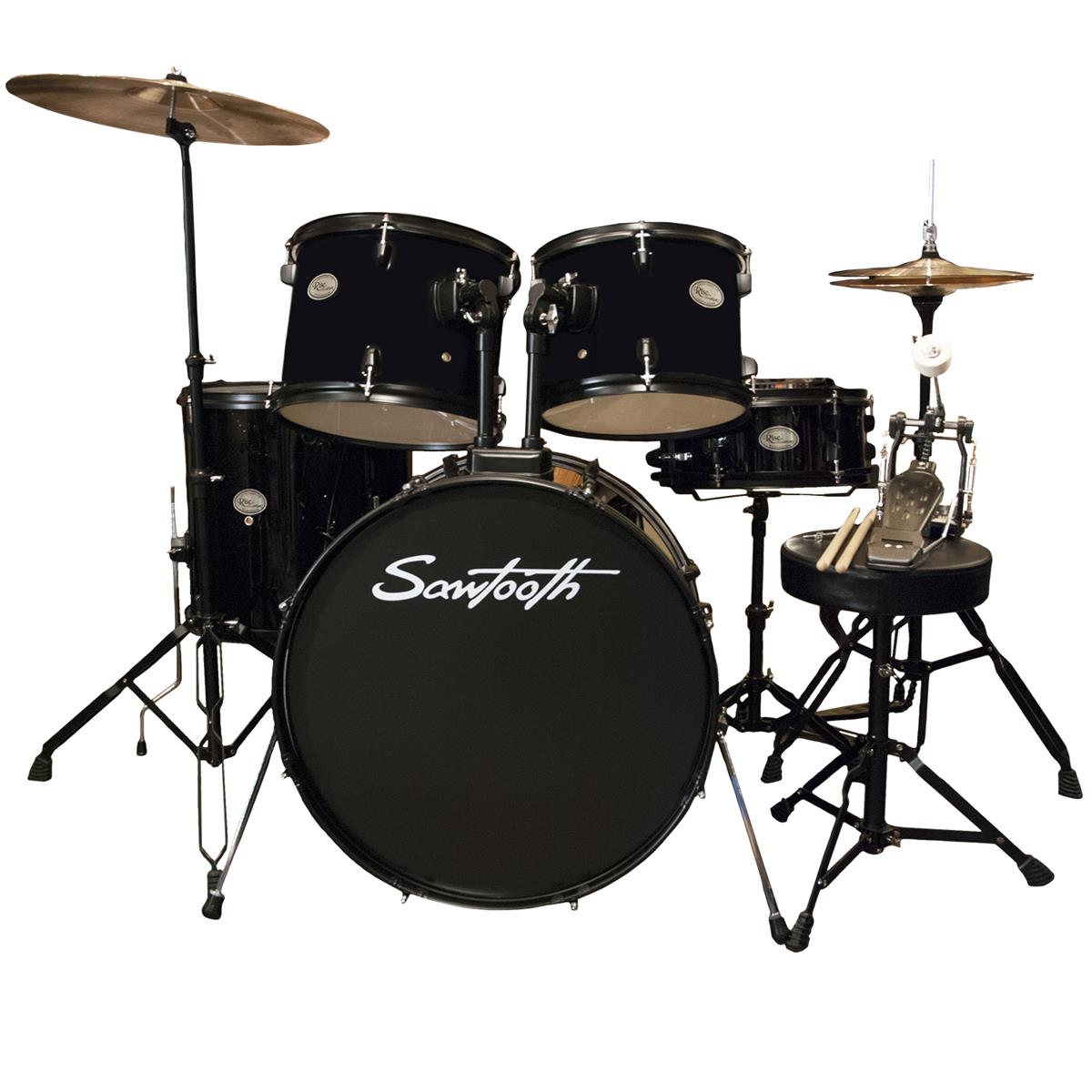 Sawtooth Rise Student 5-Piece Drum Set w/Hardware & Cymbals, Pitch Black -  ST-RISE-DS-BLK