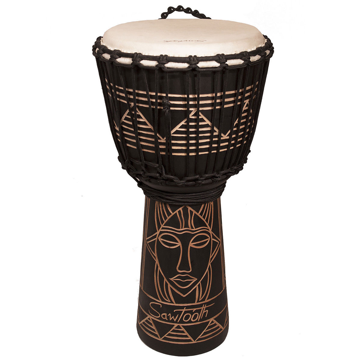 

Sawtooth Harmony 12" Hand Carved Spirit Design Rope Djembe, Satin Black Finish