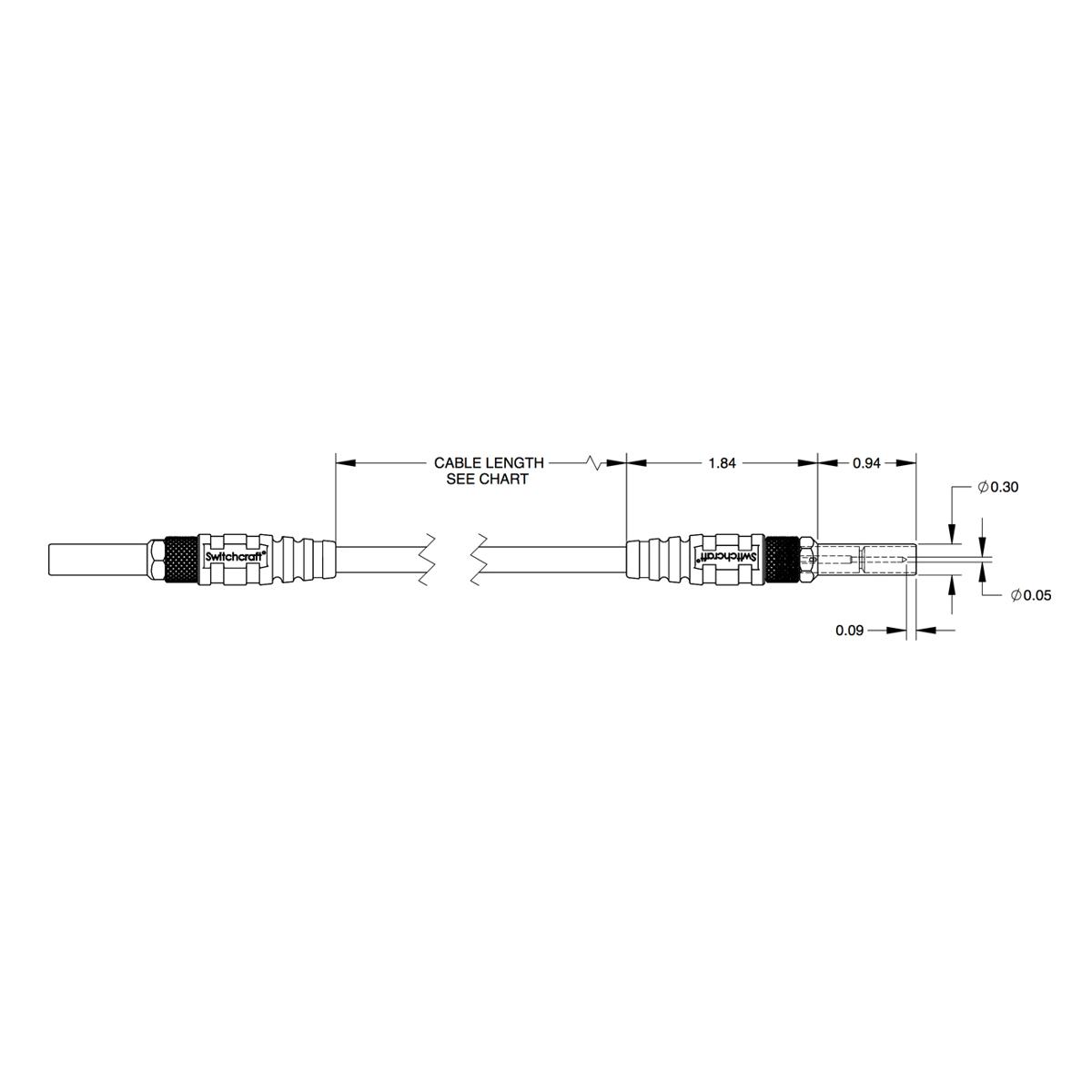 

Switchcraft 75Ohm Midsize Mini-WECo M to Mini-WECo M Patchcord, 1' Length, Blue
