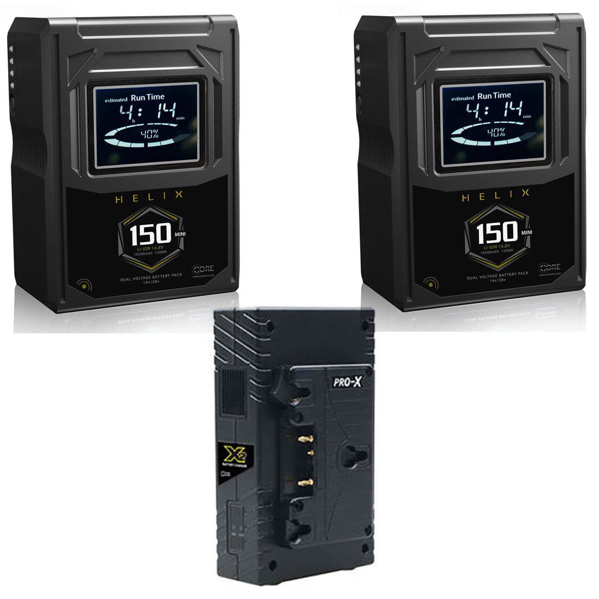 

Core SWX 2x Helix 150 Mini 3-Stud Gold-Mount Battery Bricks, Bundle w/X2 Charger