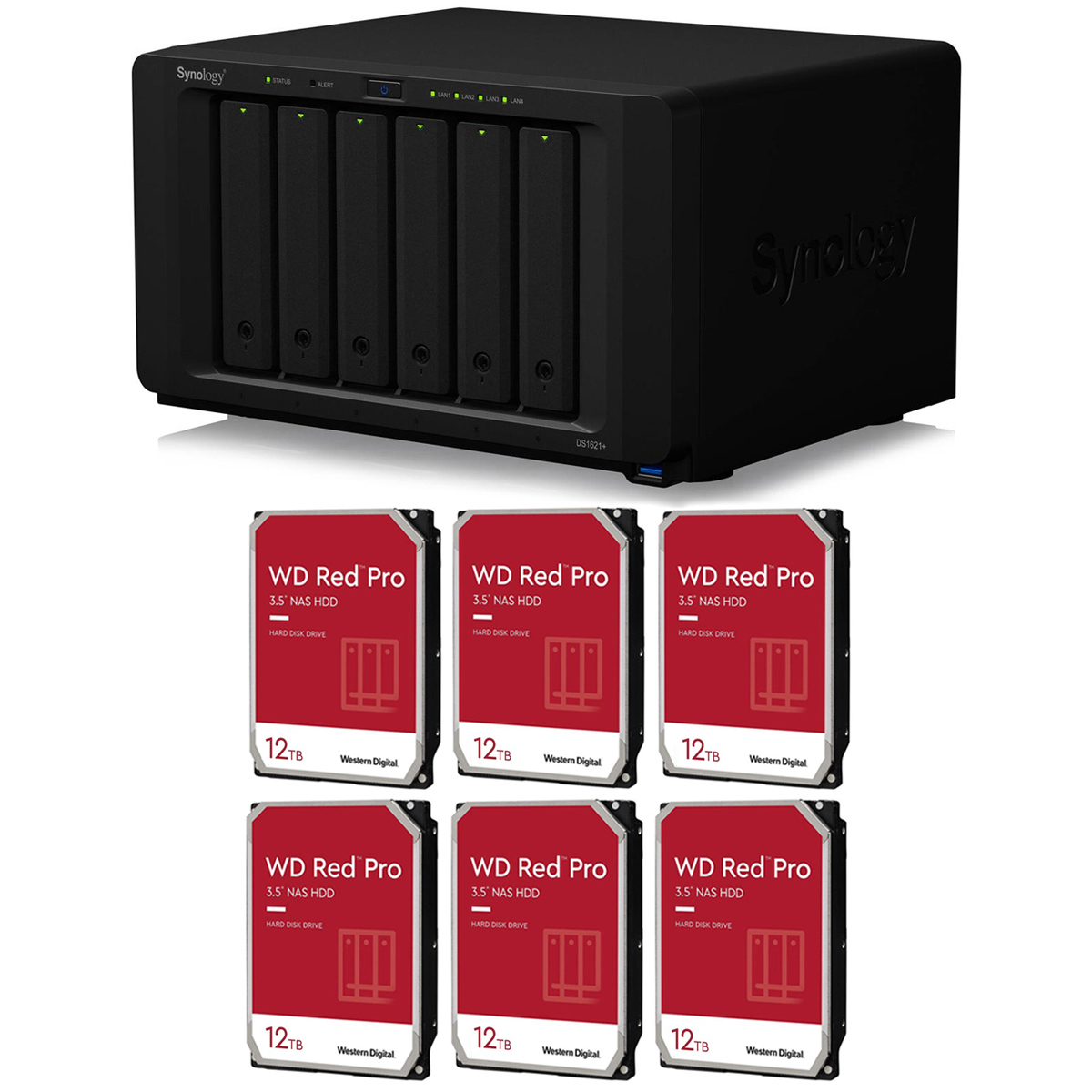 

Synology DiskStation DS1621+ 6-Bay NAS Enclosure, w/6x Red Pro 12TB Internal HDD