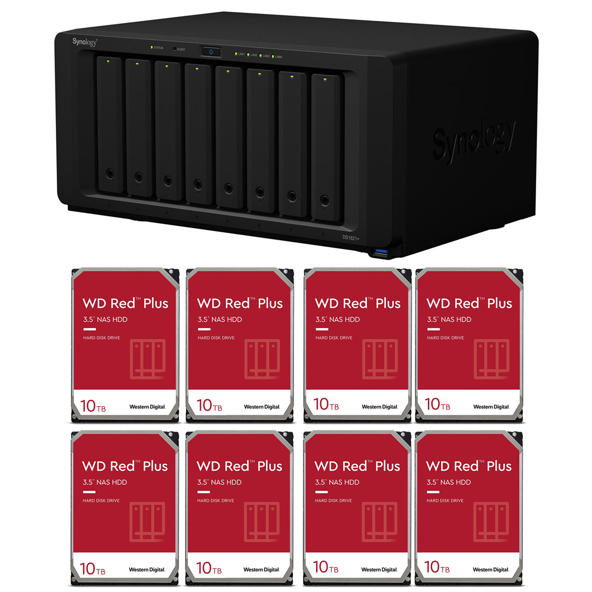 Synology Diskstation DS1821+ Корпус NAS на 8 отсеков с 8-кратным красным экраном и внутренним жестким диском емкостью 10 ТБ