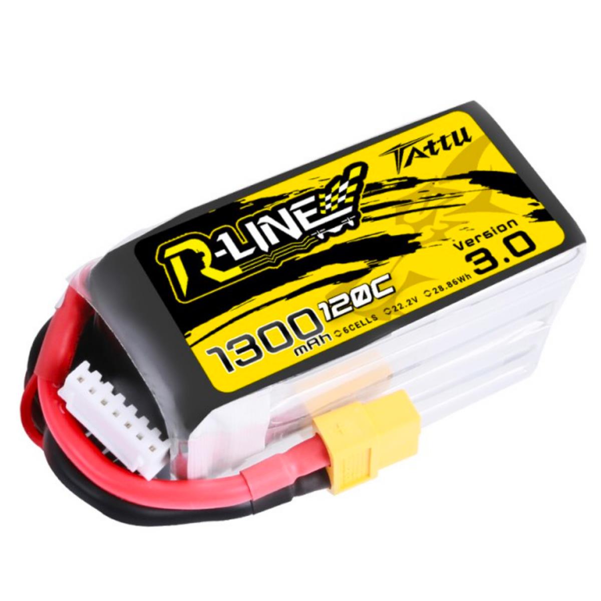 Tattu R-Line Version 3.0 1300mAh 22.2V 120C 6S1P Lipo Battery Pack w/XT60 Plug -  TAA13006S12X6