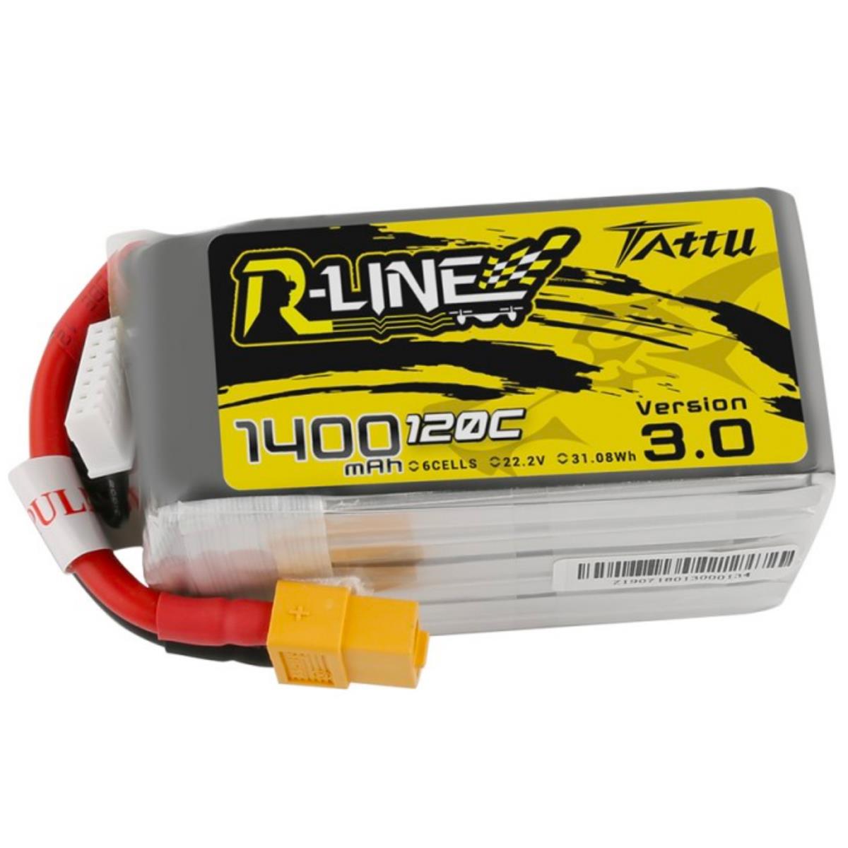 Tattu R-Line Version 3.0 1400mAh 22.2V 120C 6S1P Lipo Battery Pack w/XT60 Plug -  TAA14006S12X6