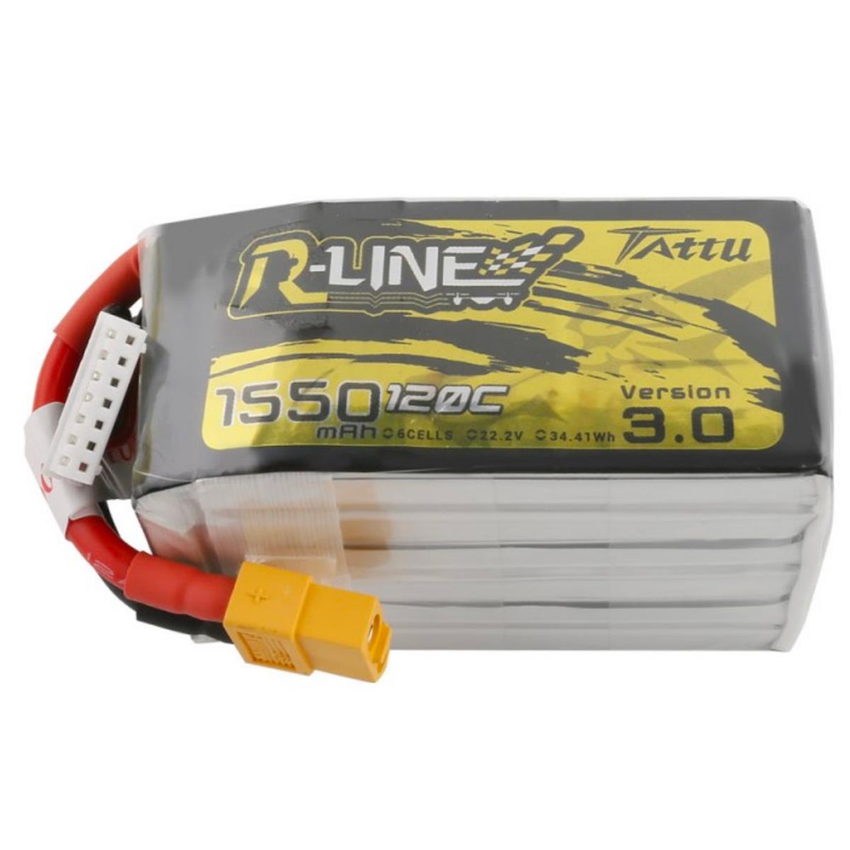 Tattu R-Line Version 3.0 1550mAh 22.2V 120C 6S1P Lipo Battery Pack w/XT60 Plug -  TAA15506S12X6
