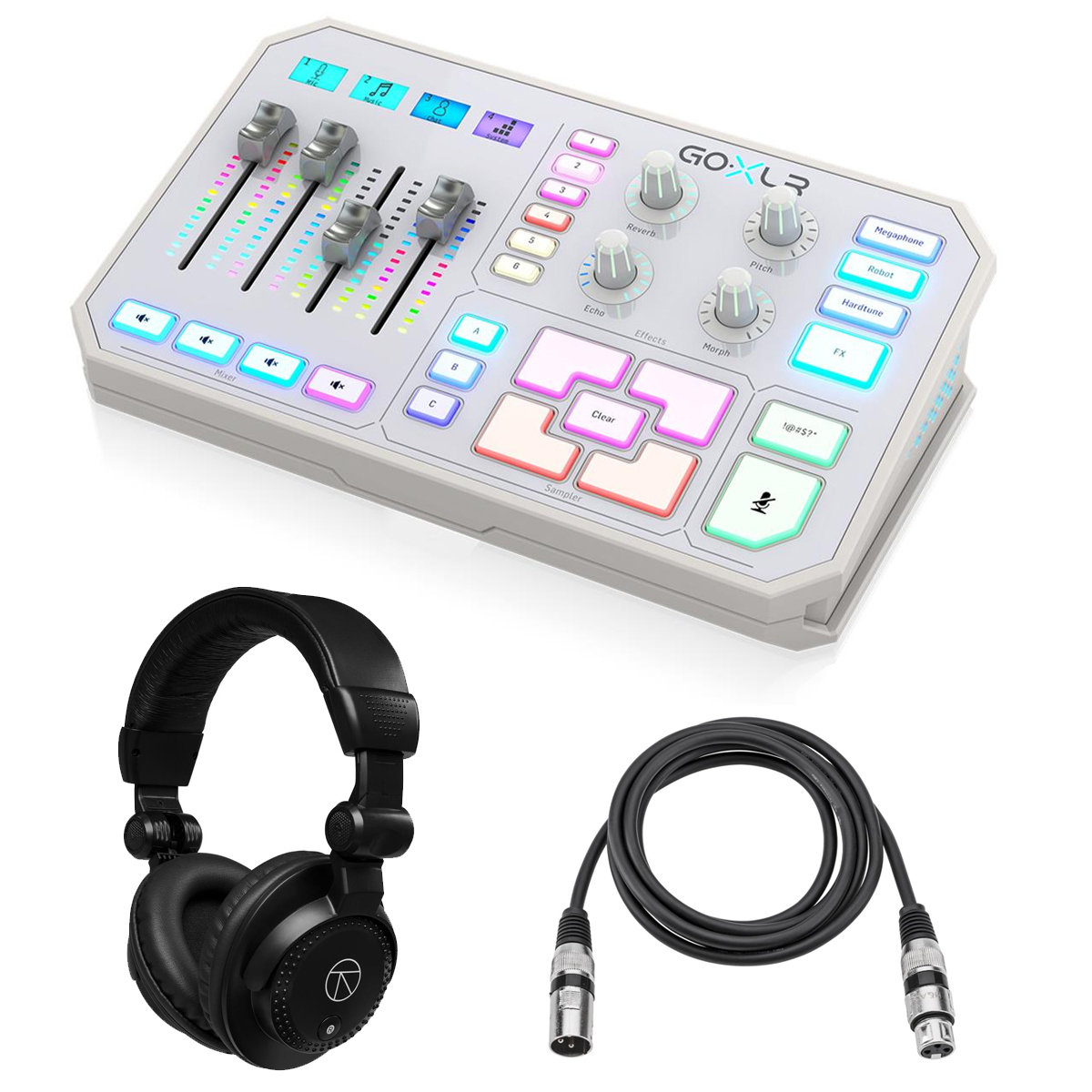 

TC Helicon GoXLR 4-Ch USB Streaming Mixer, White w/TAPH100 Headphones, Mic Cable