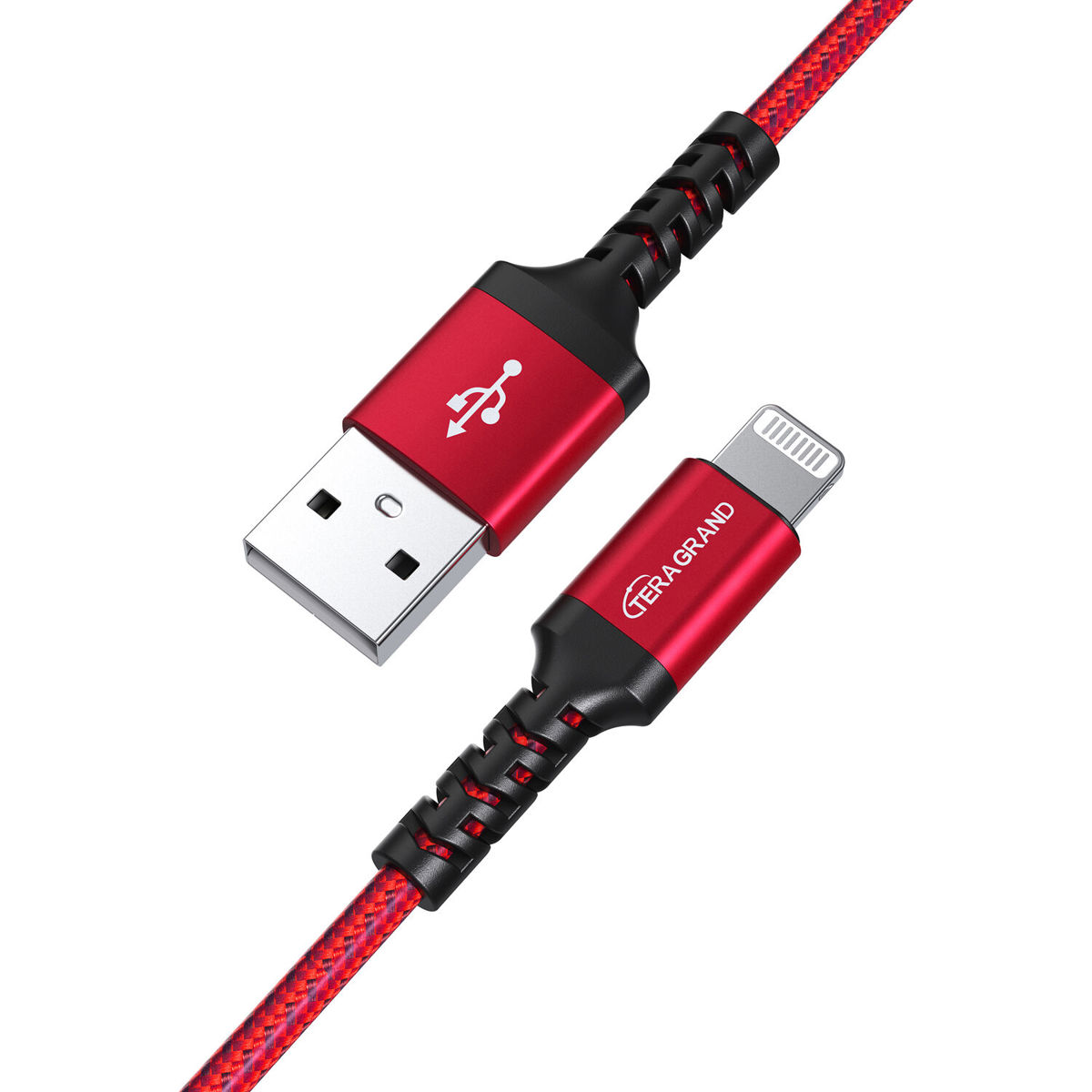 

Tera Grand 4' Apple C89 MFi Certified Lightning to USB Braided Cable, Red