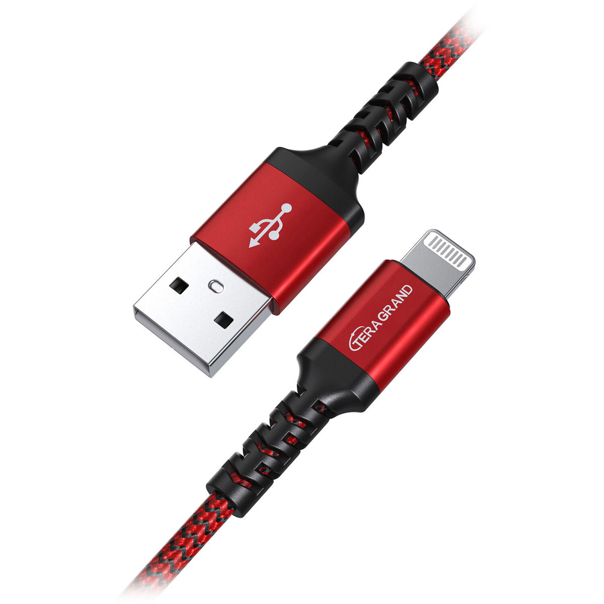

Tera Grand 4' Apple C89 MFi Certified Lightning to USB Braided Cable, Red/Black