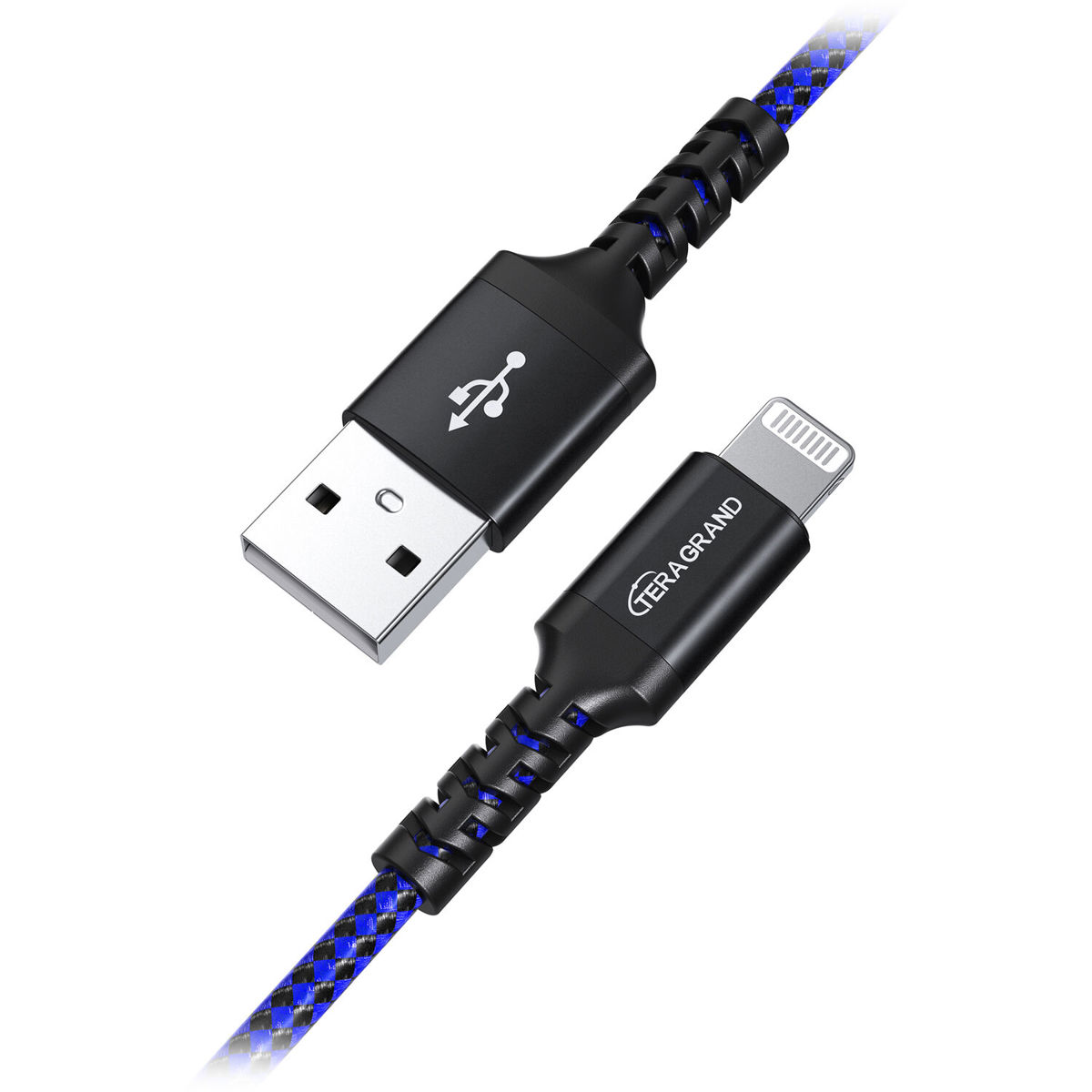 

Tera Grand 10' Apple C89 MFi Certified Lightning to USB Braided Cable,Black/Blue