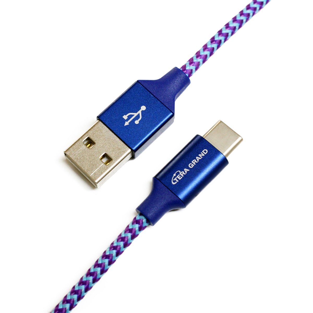 Tera Grand 6 USB 2.0 Type C to A Плетеный кабель, алюминиевый корпус, фиолетовый/синий