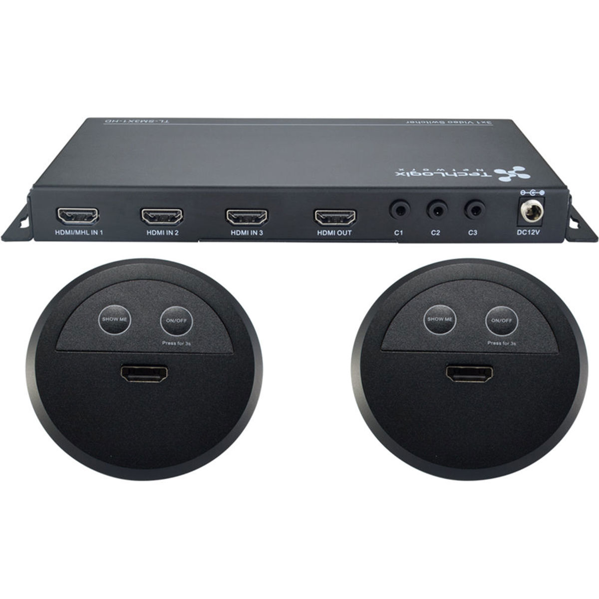 

TechLogix Networx Share-Me TL-SM3X1-HD Switcher with 2x TL-SMG-HD Grommet