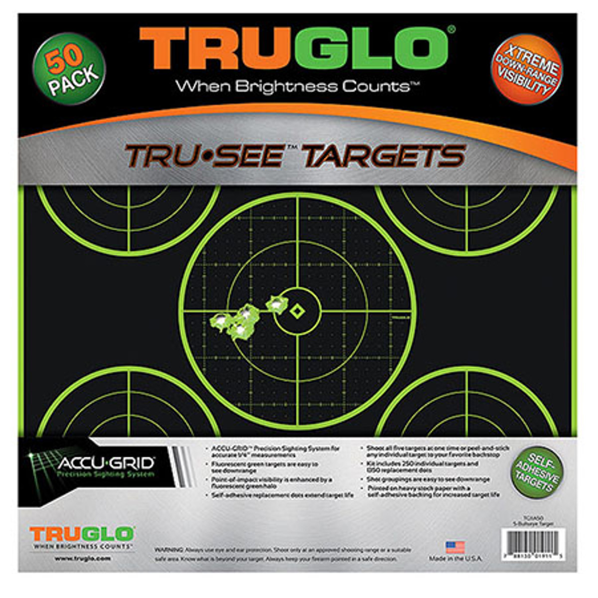 

TruGlo Tru-See 5-Bull Splatter Target, 12x12", Fluorescent Green, 50 Pack