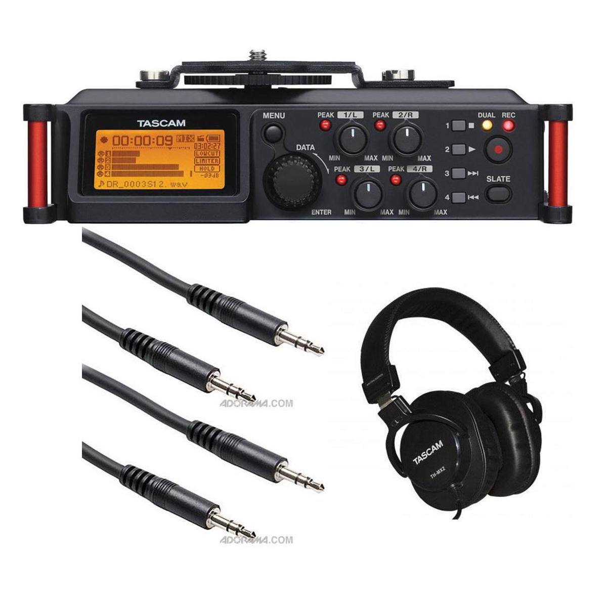 

Tascam DR-70D 4-Channel Audio Recorder for DSLR Cameras W/Headphones/ 2x Cables