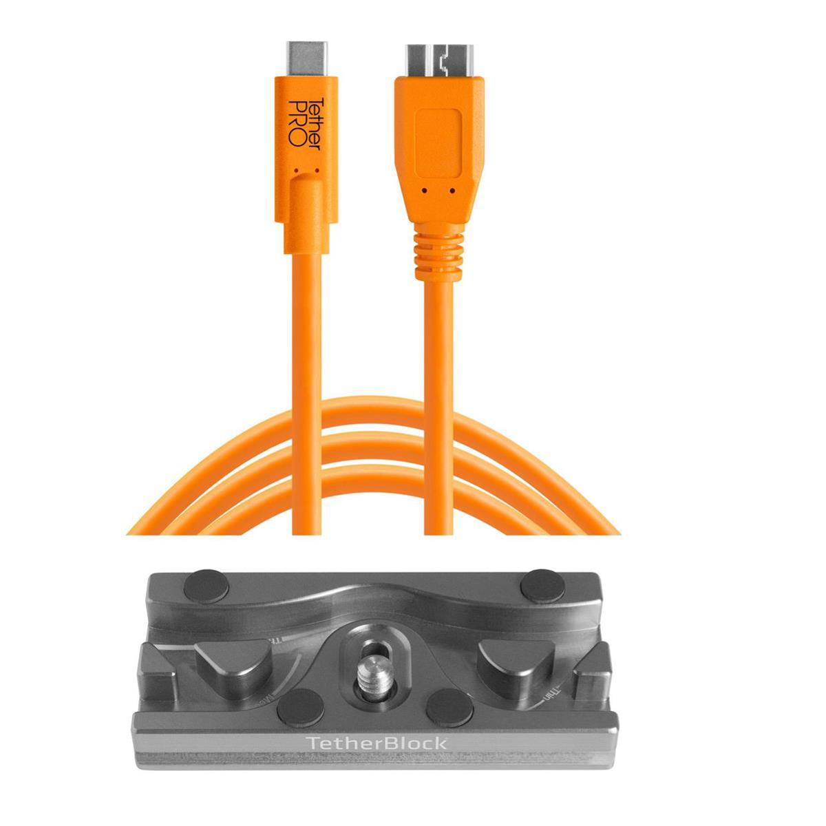 

Tether Tools TetherBLOCK QR Plate, 15' USB-C to Micro-USB 3.0 B Cable, Orange