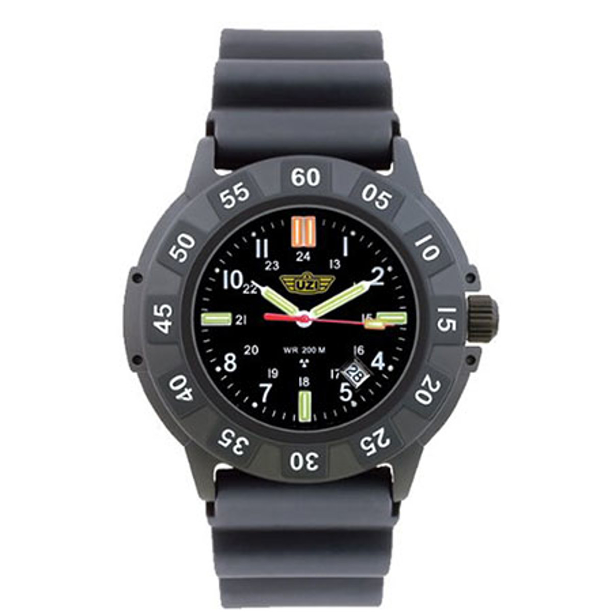 

UZI Protector Swiss Tritium Thailand Movement Men Watch with Rubber Strap, Black