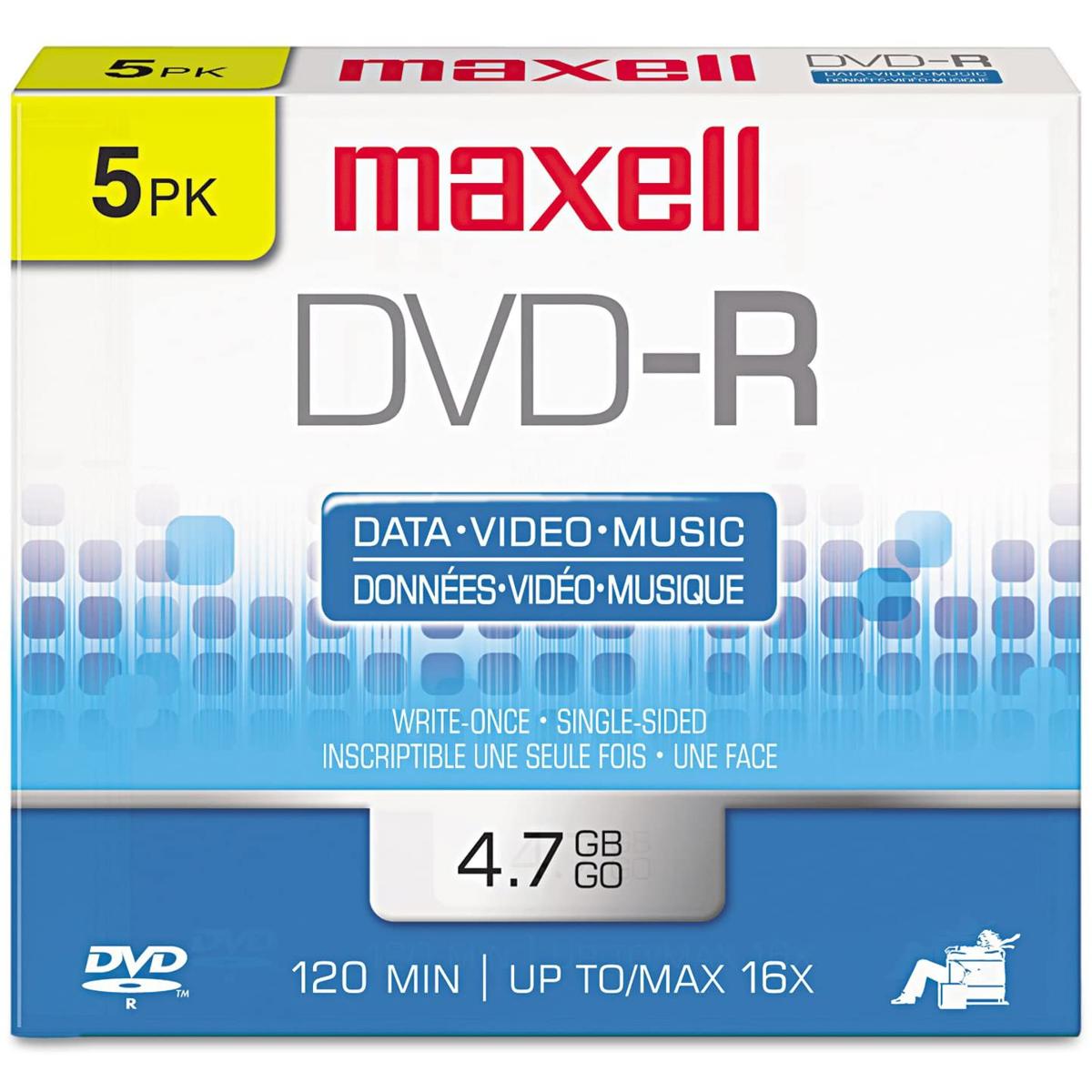

Maxell 4.7GB 16x DVD-R Recordable Discs, 5 Pack