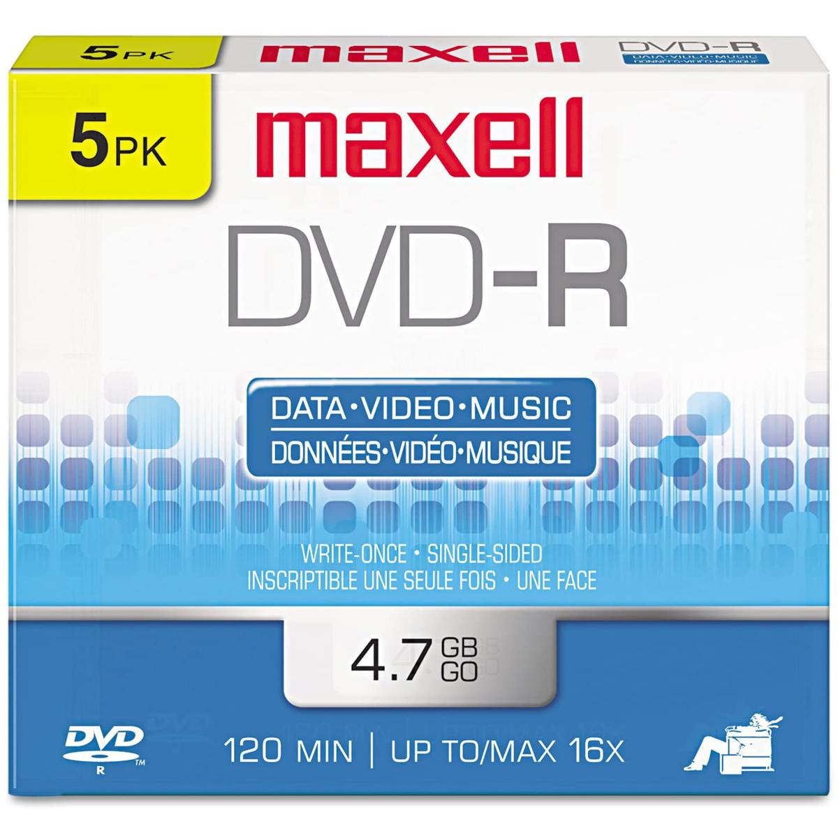 Maxell 4.7GB 16x DVD-R Recordable Discs, 5 Pack Jewel Case #638002 - Picture 1 of 1