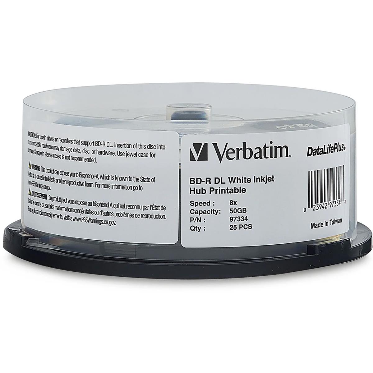 Image of Verbatim BD-R DL 50GB 8x White InkJet Hub Printable Disc