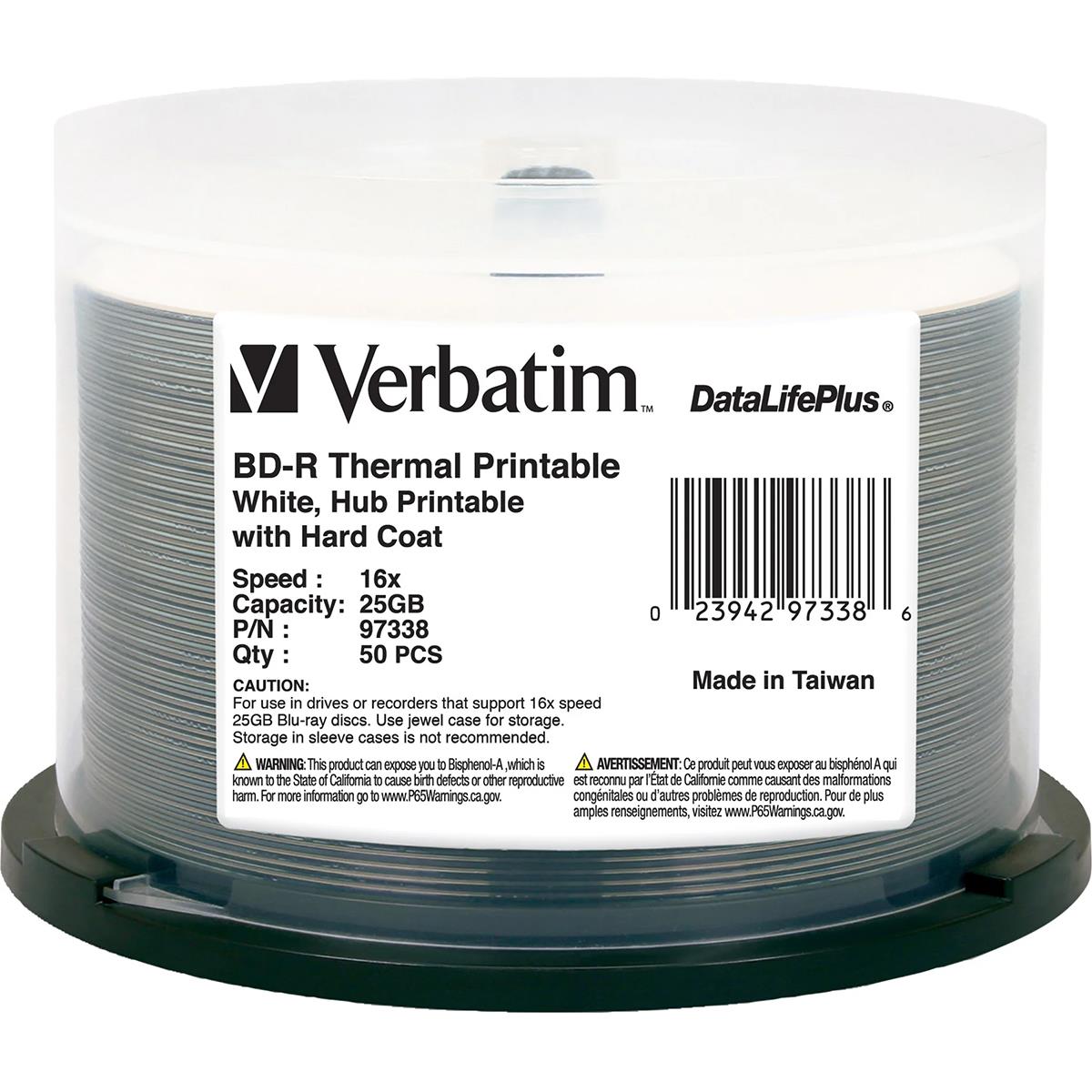 Image of Verbatim BD-R 25GB 16x White Thermal Hub Printable Disc