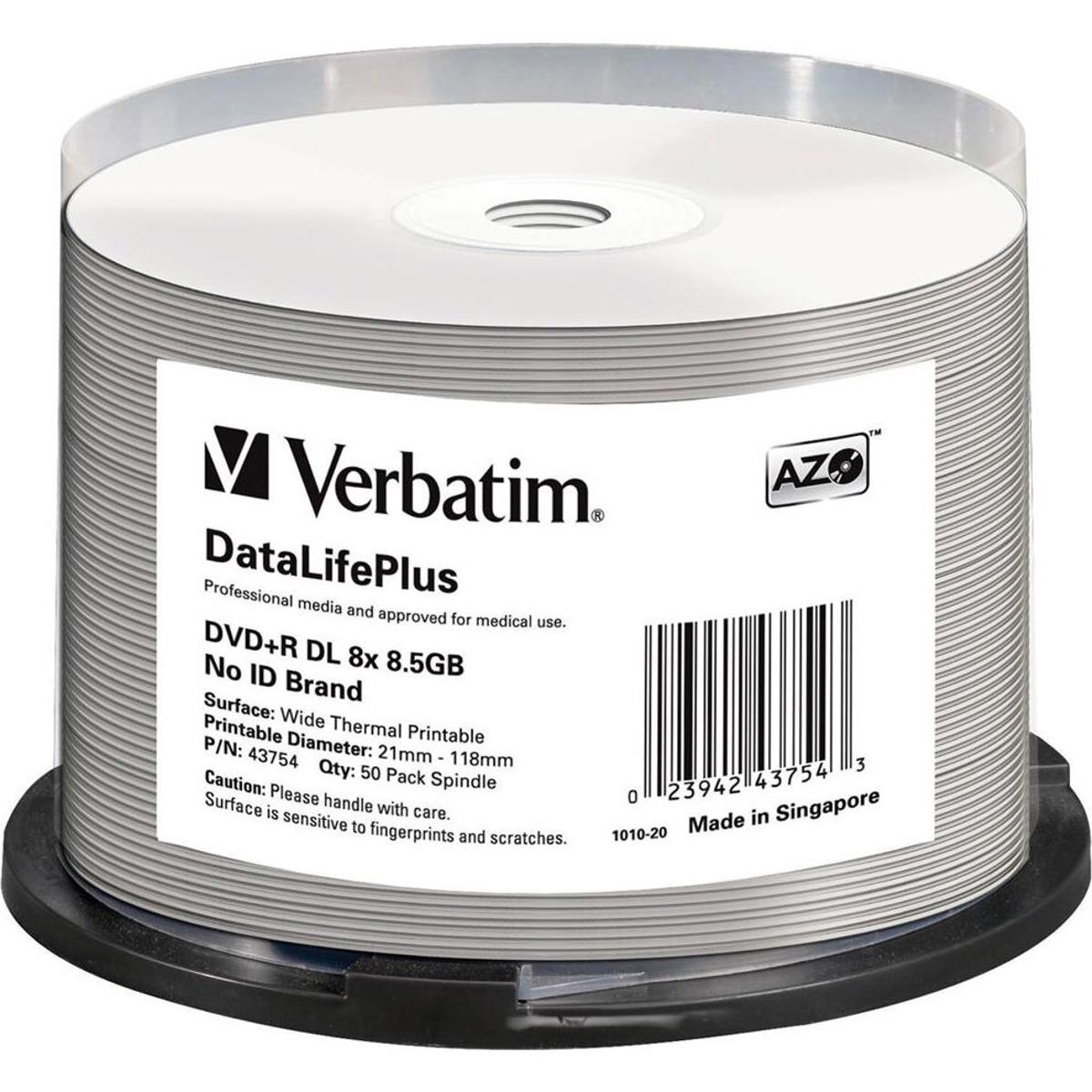

Verbatim DVD+R DL 8.5GB Thermal Printable Recordable Discs, Spindle Pack of 50