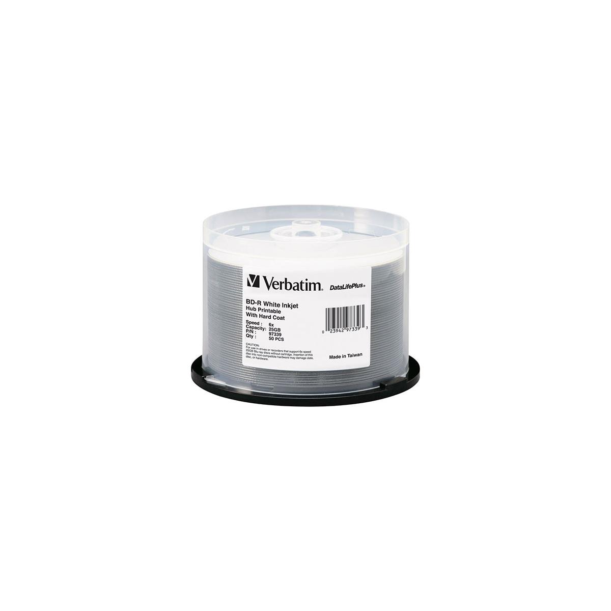 Image of Verbatim BD-R Blu-ray 25GB 6x White Inkjet Hub Printable Discs