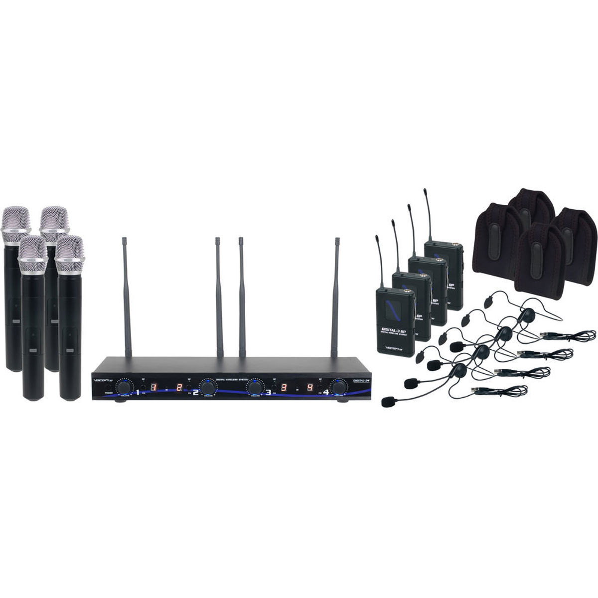 

VocoPro Digital-34 Ultra 4xHandheld/4xHeadset Mic, 4x Bodypack Tx & 4-Channel Rx