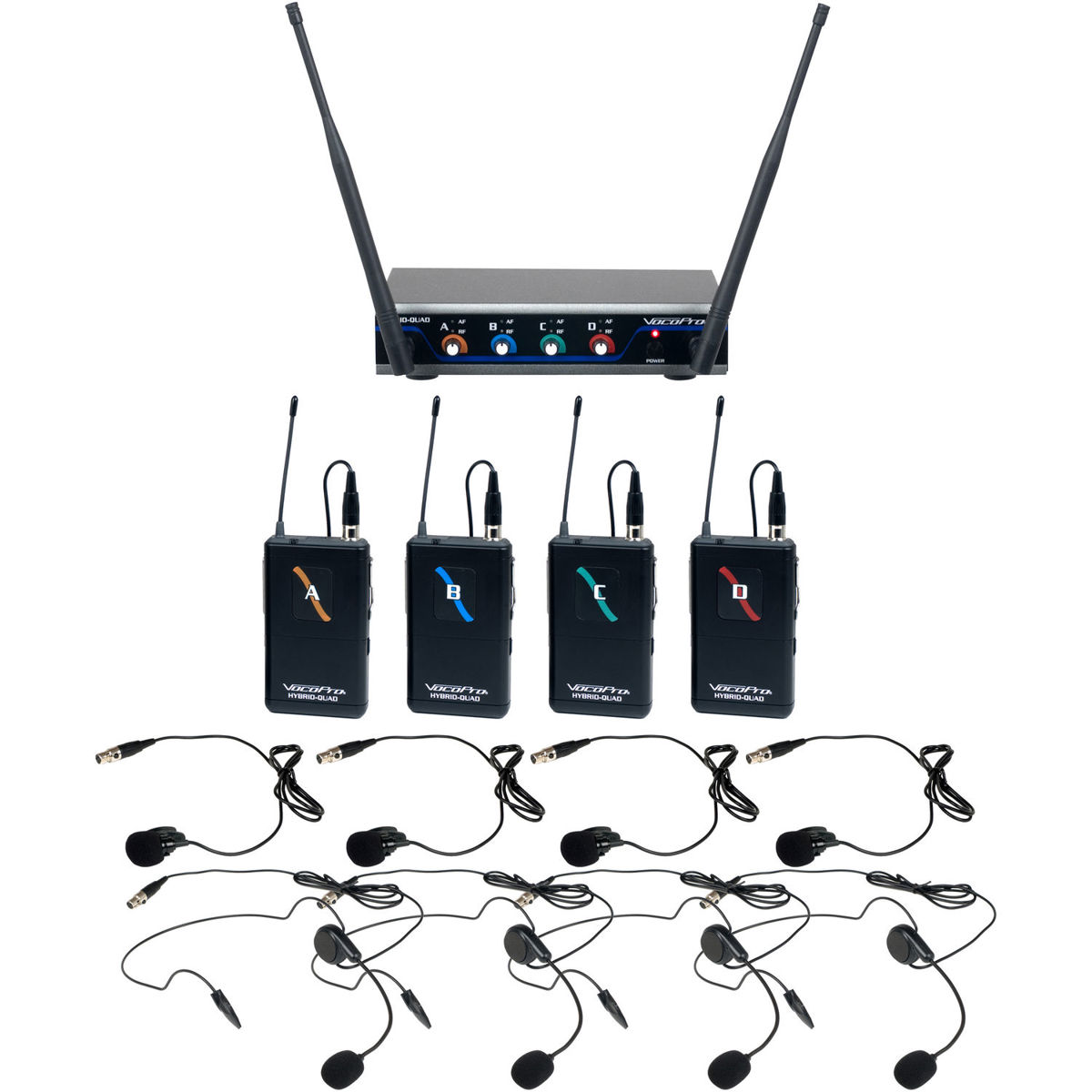 

VocoPro Digital-Quad-B 4-Ch UHF Wireless Headset, Lapel Mic System, 902-910.7MHz
