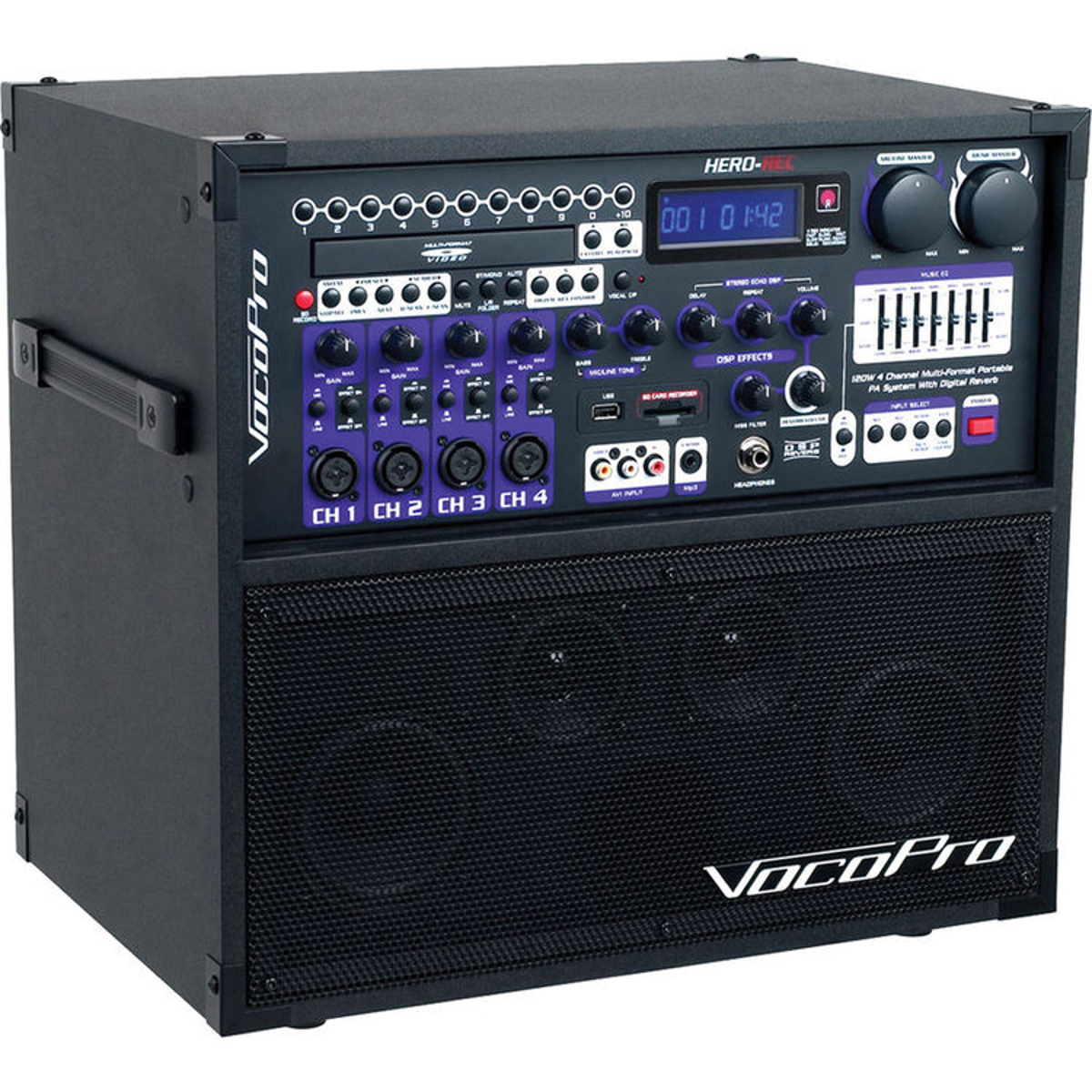 120W 4 Channel Multi-Format P.A. System - VocoPro HERO-REC BASIC