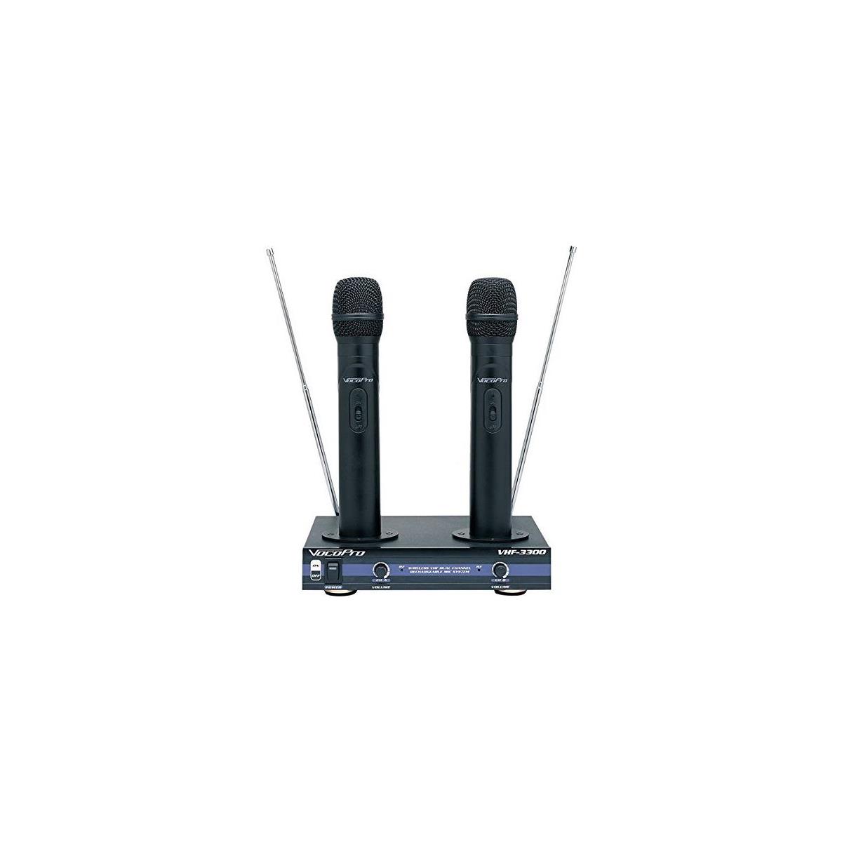 Image of VocoPro VHF-3300 2 Channel VHF Rechargeable Wireless Microphone Sys - Blue Freq