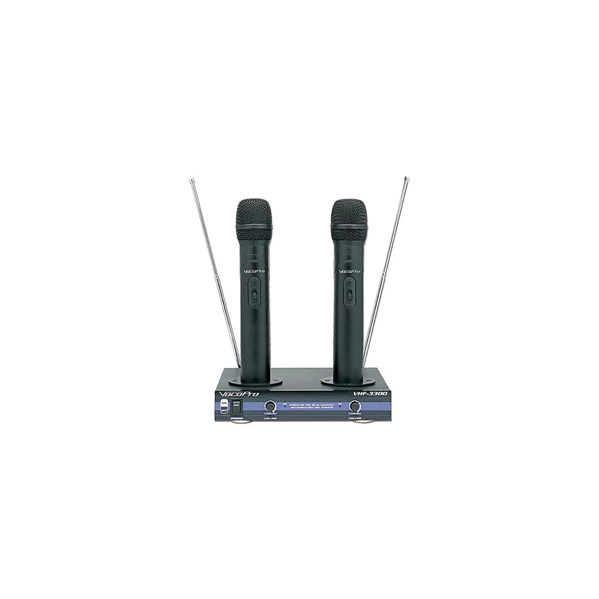 Image of VocoPro VHF-3300 2-Channel VHF Rechargeable Wireless Mic System