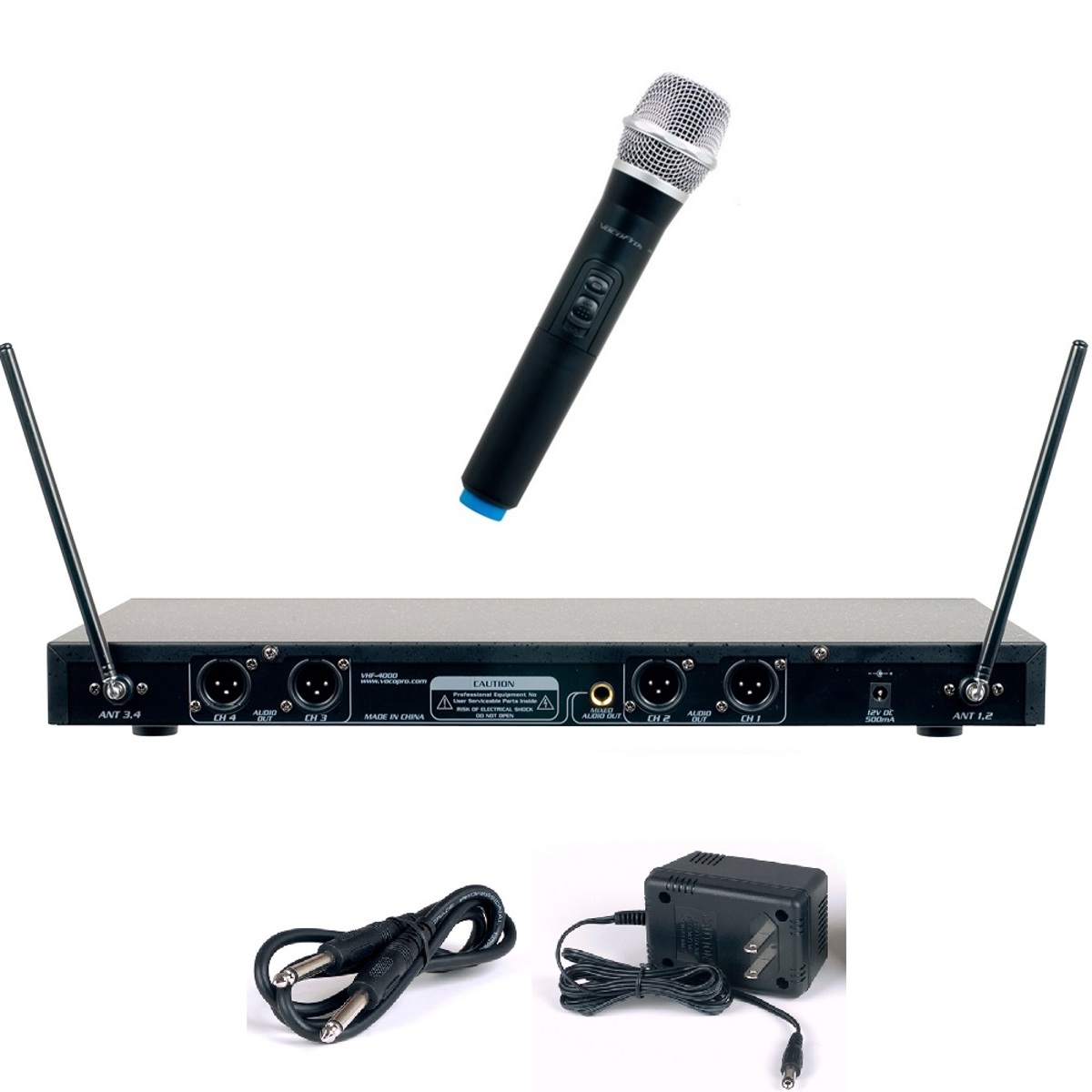 

VocoPro VHF-4000 Professional Quad VHF Wireless Mic System, 4x Microphones, CH 1