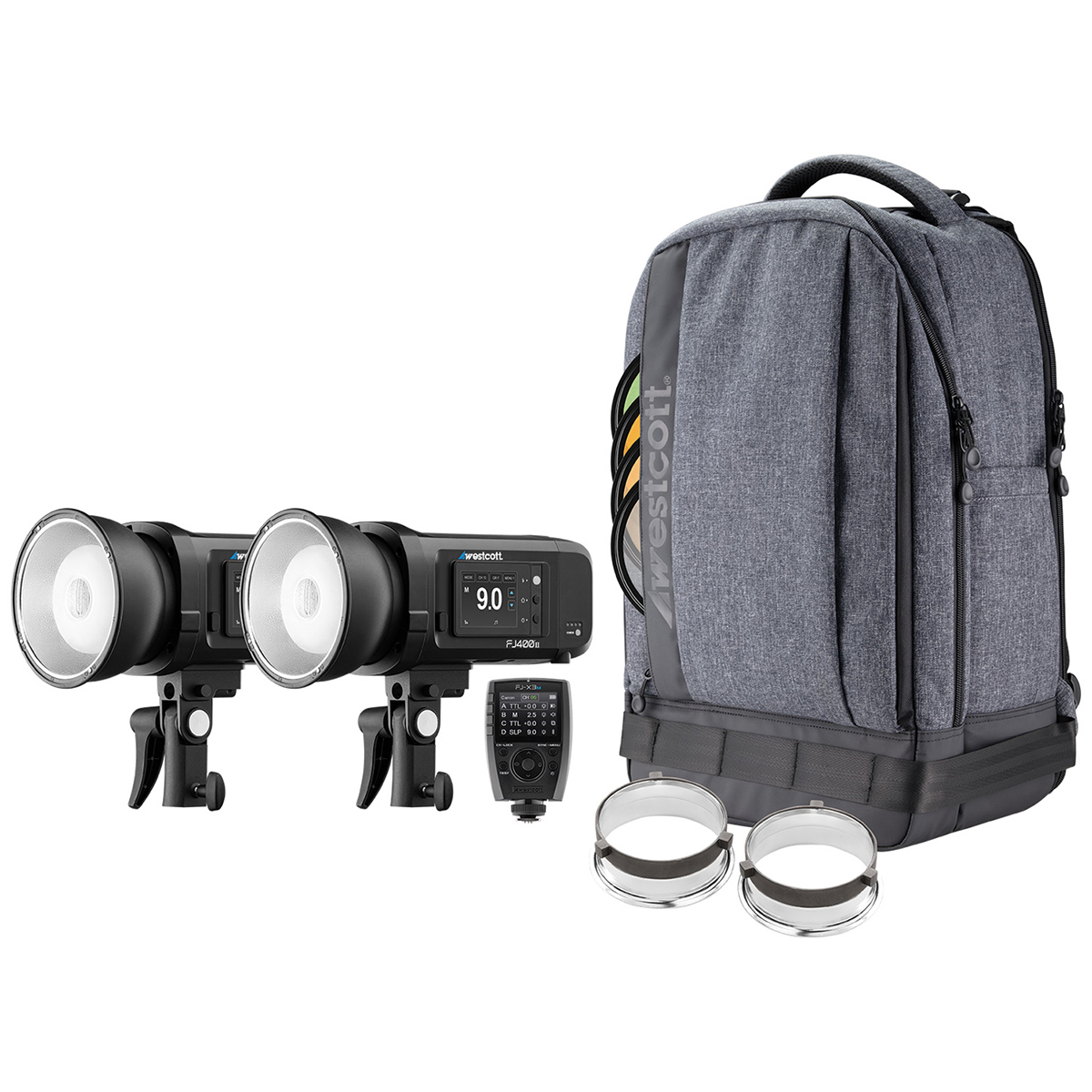 

Westcott FJ400 II 400W Strobe 2-Light Backpack Kit w/FJ-X3 M Universal Trigger