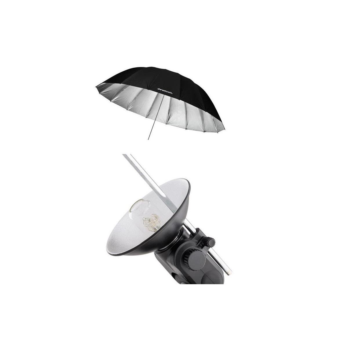 Image of Westcott 7' Silver Parabolic Umbrella With Flashpoint Streaklight Umbrella Kit