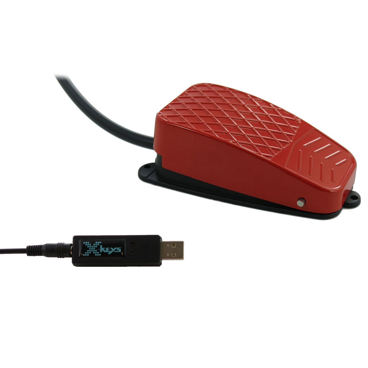 Image of X-Keys USB Three-Switch Interface with Red Commercial Foot Switch