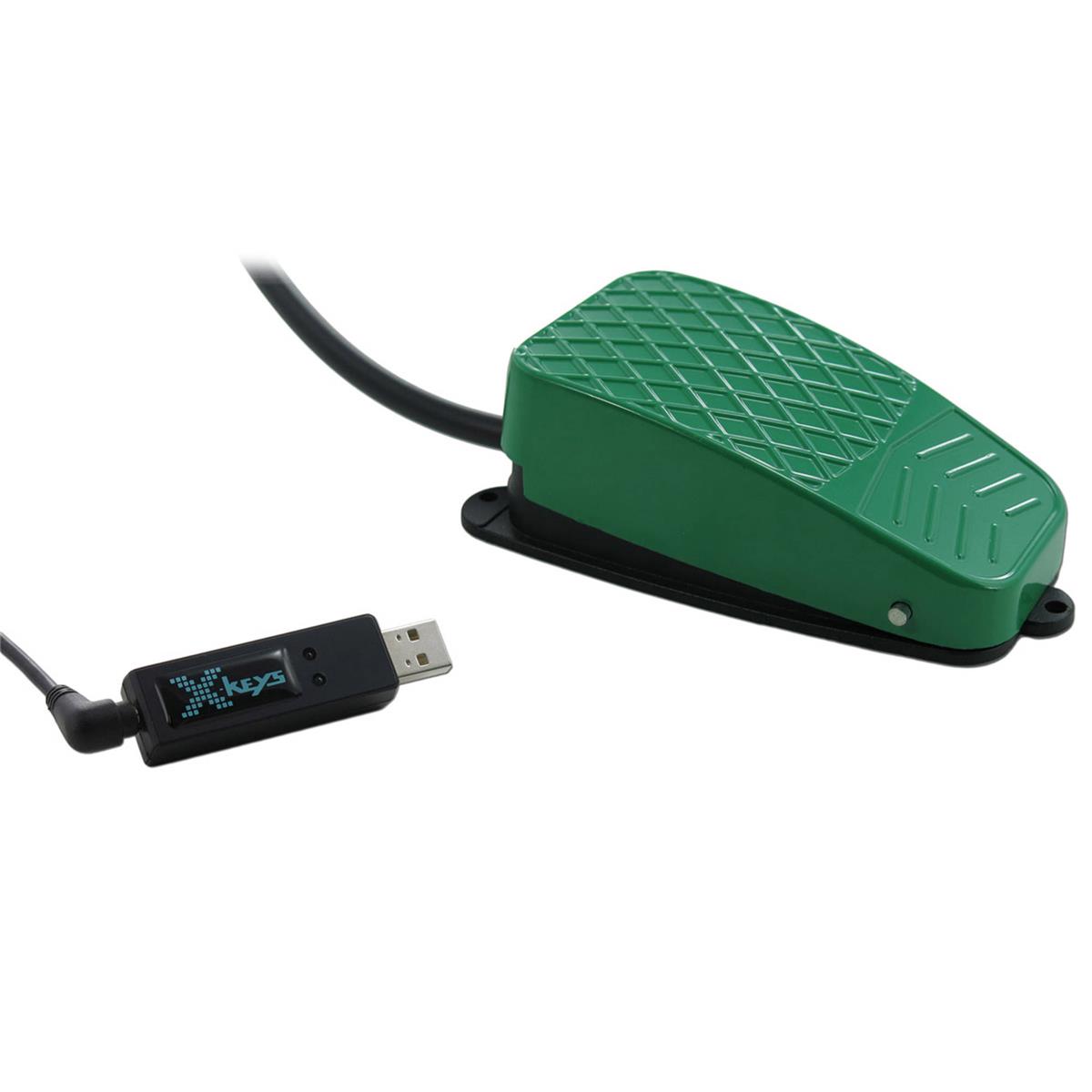 Image of X-Keys USB Three-Switch Interface with Green Commercial Foot Switch