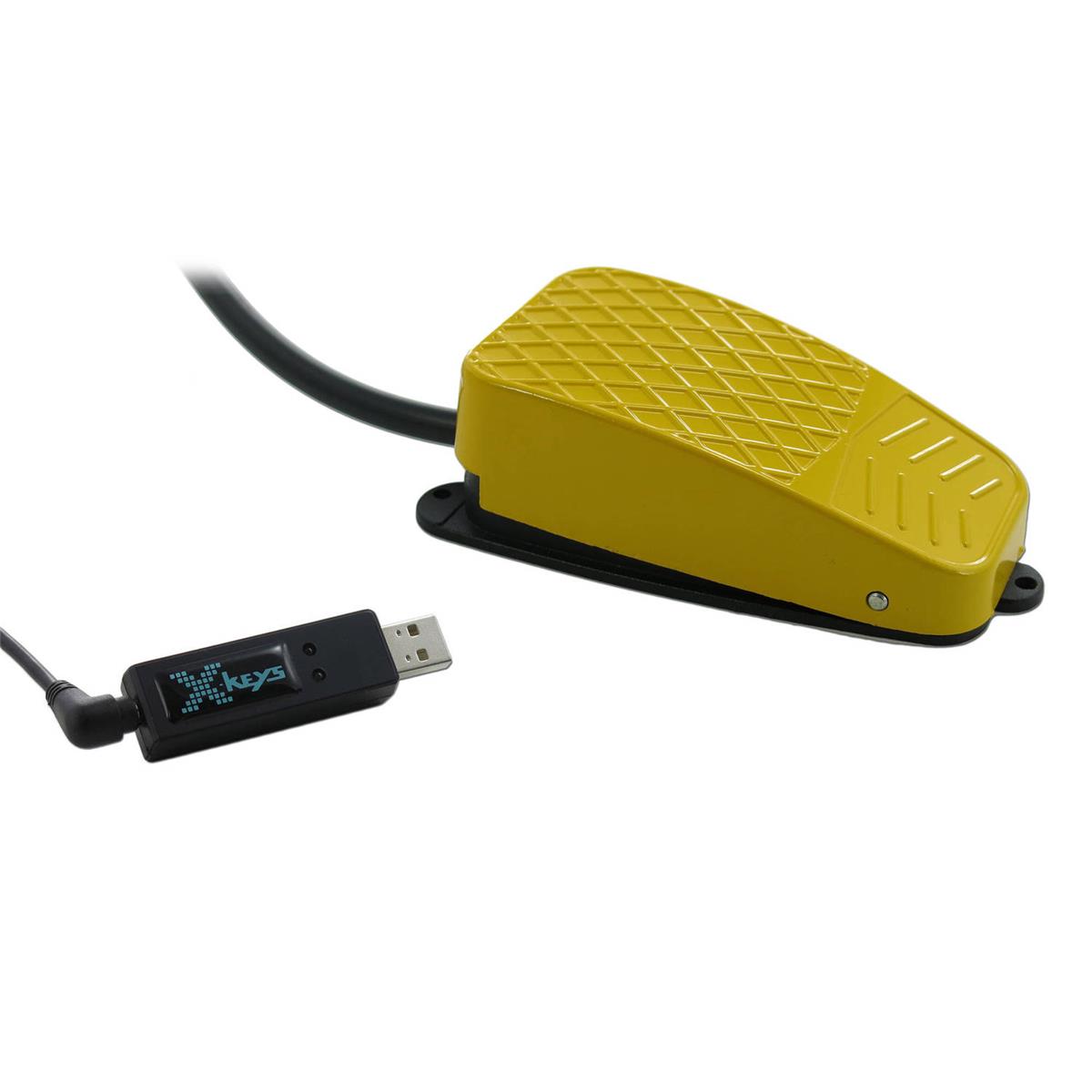 Image of X-Keys USB Three-Switch Interface with Yellow Commercial Foot Switch