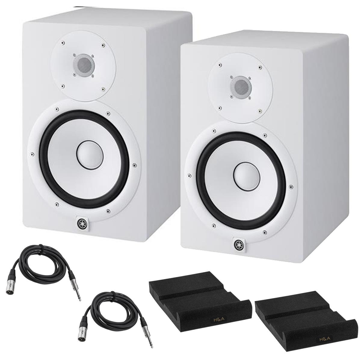 Yamaha 2x HS8 Powered Studio Monitor, White with Isolation Pads & Cables -  HS8 W PC