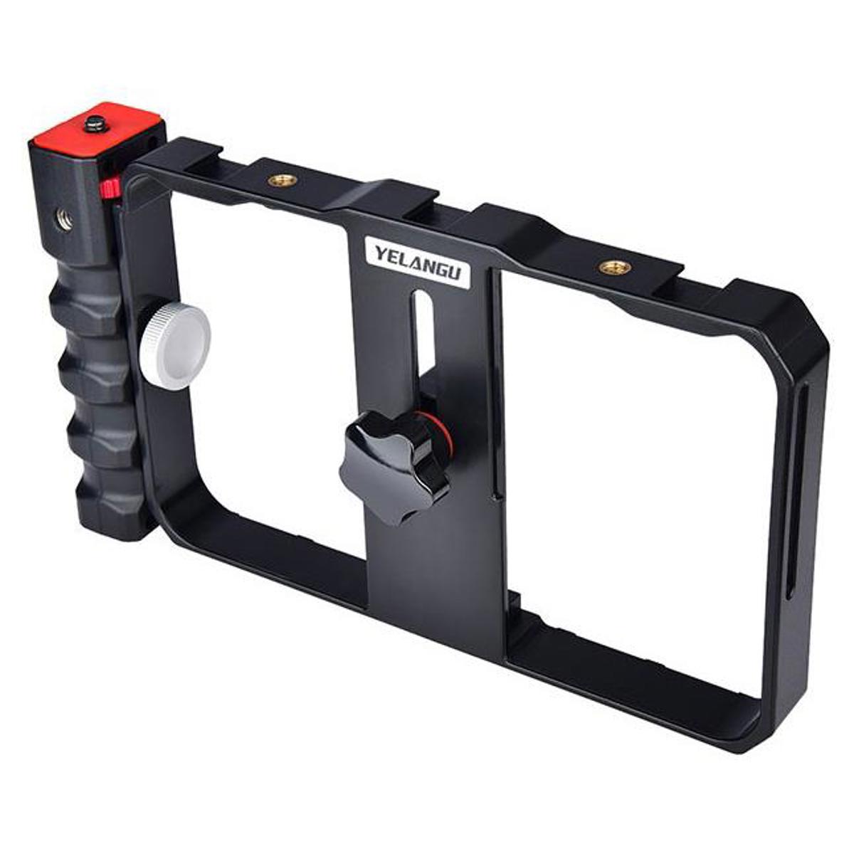 

YELANGU PC02 Smartphone Video Camera Cage with 3x Cold Shoe, Black and Red