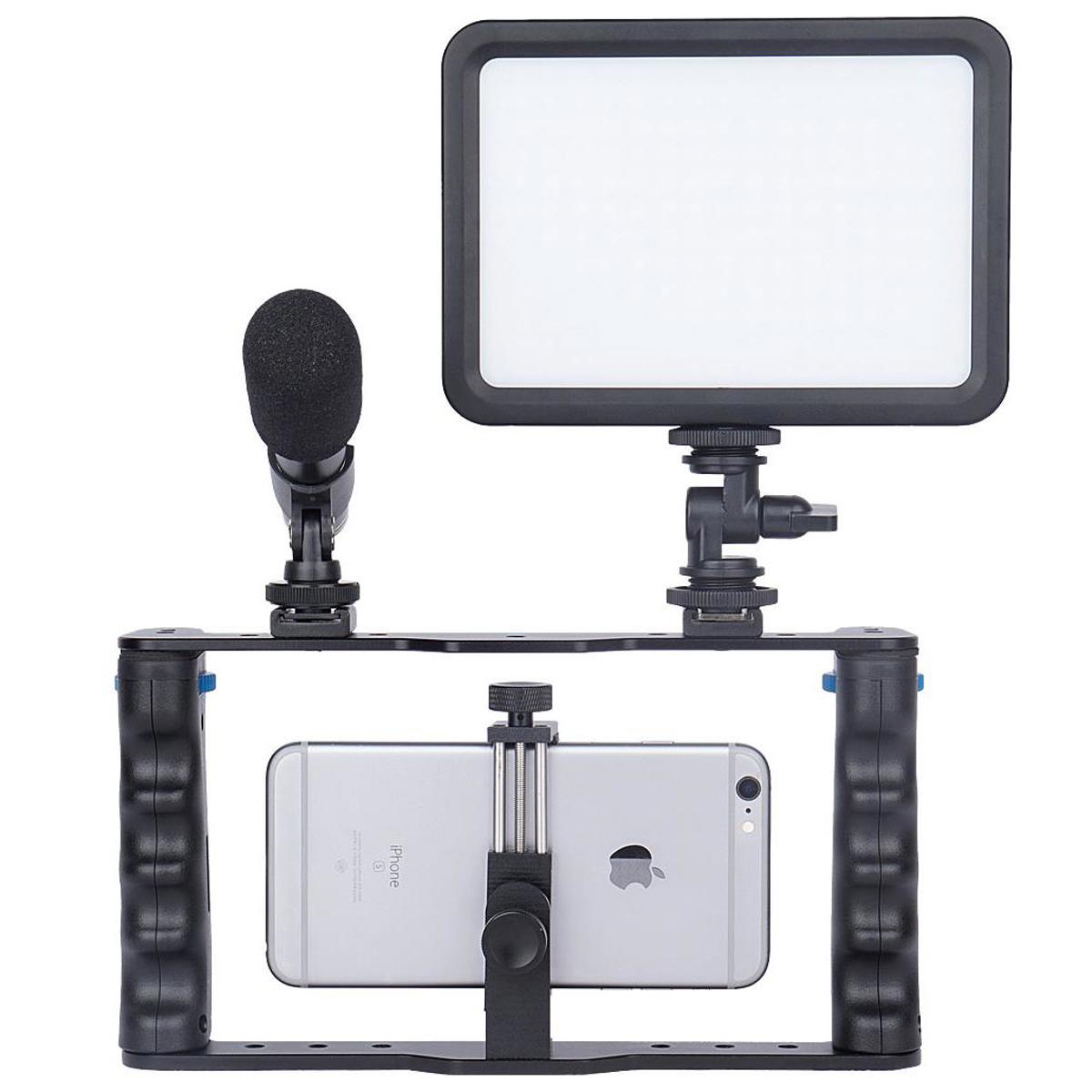 

YELANGU Smartphone Video Rig Kit, Phone Cage w/ LED Light, Microphone Mount