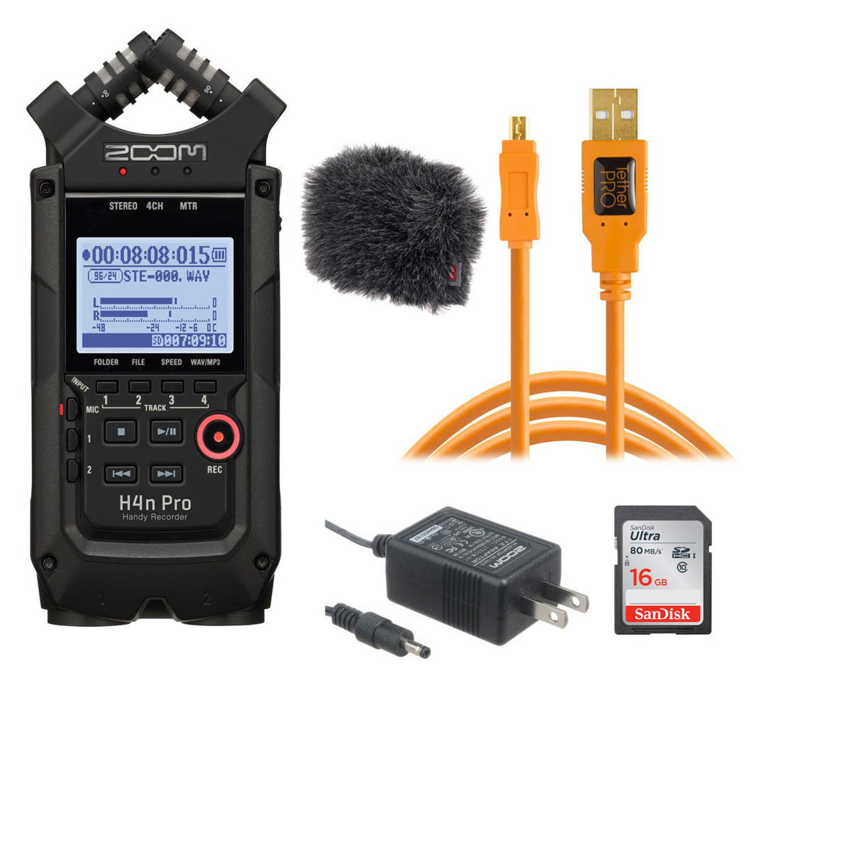 

Zoom H4n Pro 4-Input/4-Track Handy Recorder, All Black With Accessory Kit