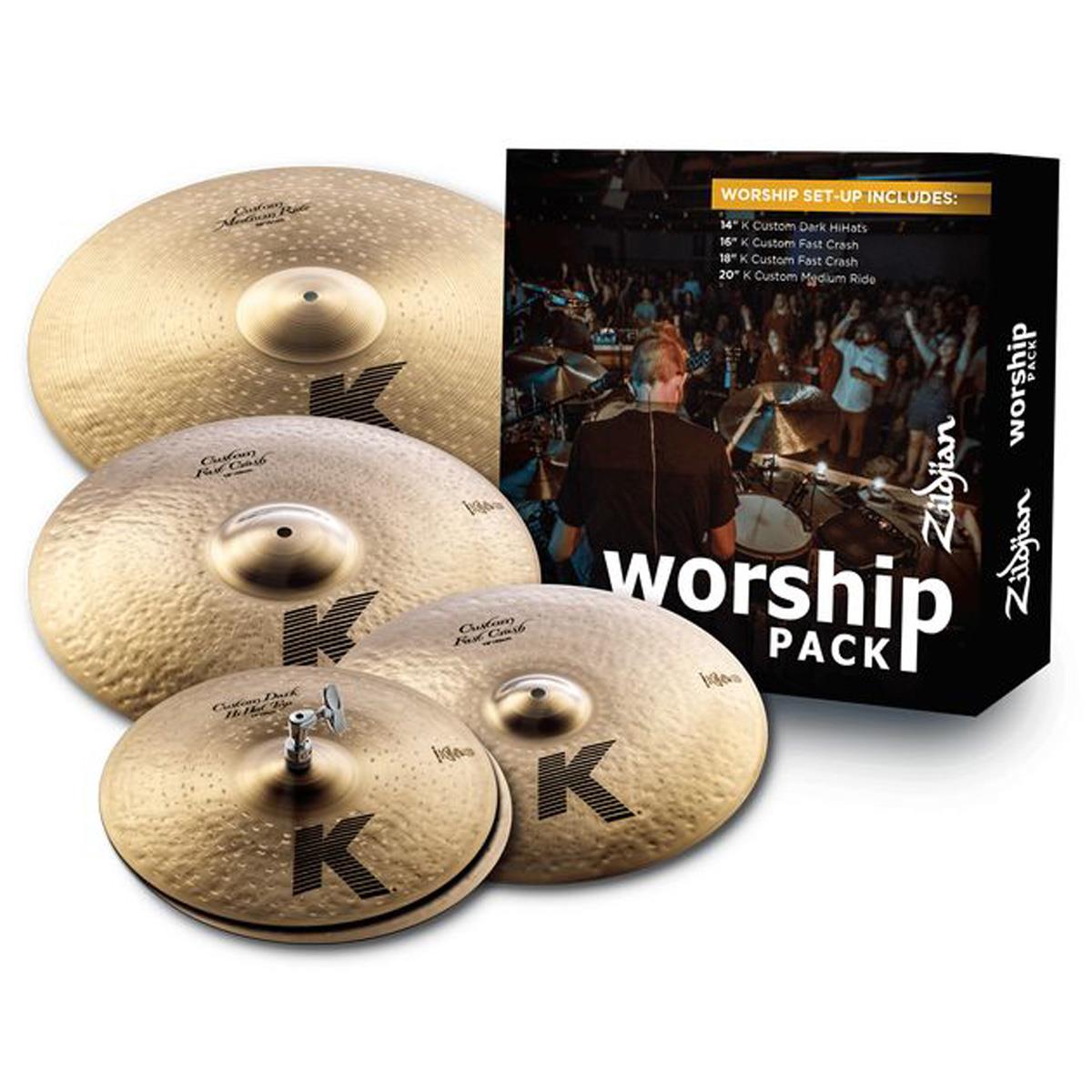 Zildjian Worship K Custom Cymbal Pack Lay the foundation of your worship team with the Zildjian Worship Pack. This warm sounding collection features the innovative K Custom Cymbals which are both powerful and vibrant, yet dark and gentle. The pack includes:• 14" K Custom Dark Hi-Hats• 16" K Custom Fast Crash• 18" K Custom Fast Crash• 20" K Custom Medium RideEach cymbal was hand selected to give you the proper tones and warm sounds to perfectly capture the spirit of Worship music and work in harmony with the vocals, guitars and keyboard. All Zildjian Cymbals are made in the USA.