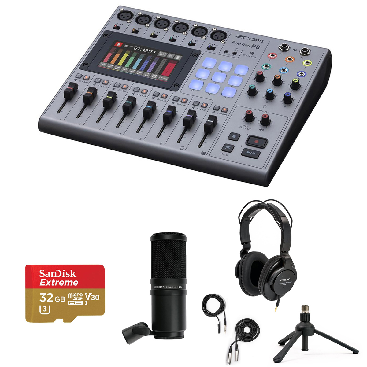 

Zoom PodTrak P8 Podcast Recorder with ZDM-1 Mic, Stand & Headphones